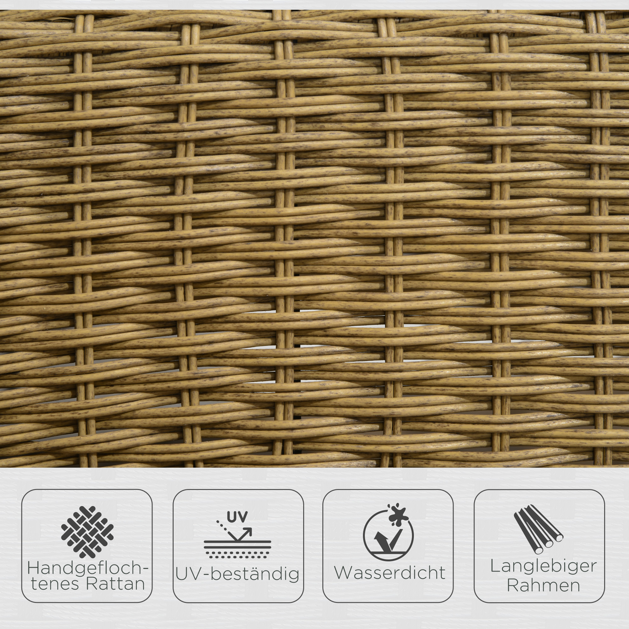 Outsunny schommelstoel in boho-stijl, PE-rotan, rotan schommelstoel, wasbare meubelhoezen, naturel + lichtgrijs