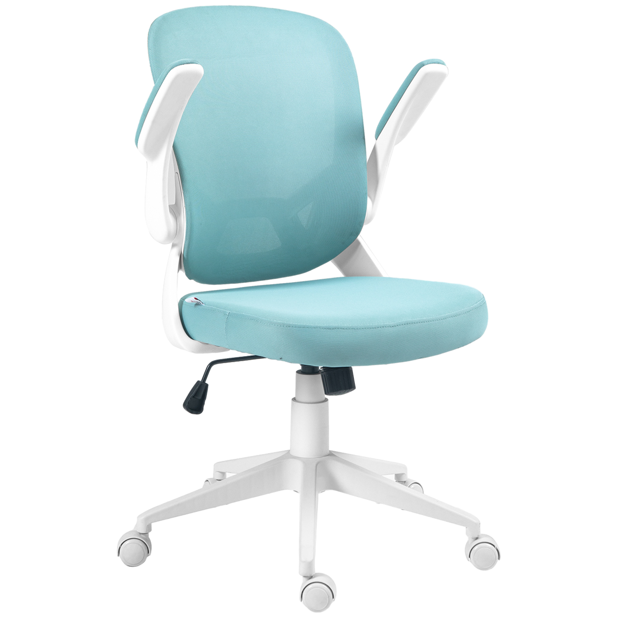 HOMCOM Bürostuhl Höhenverstellbar 360° drehbar, Hochklappbare Armlehnen, Mesh-Rückenlehne und Sitz blau
