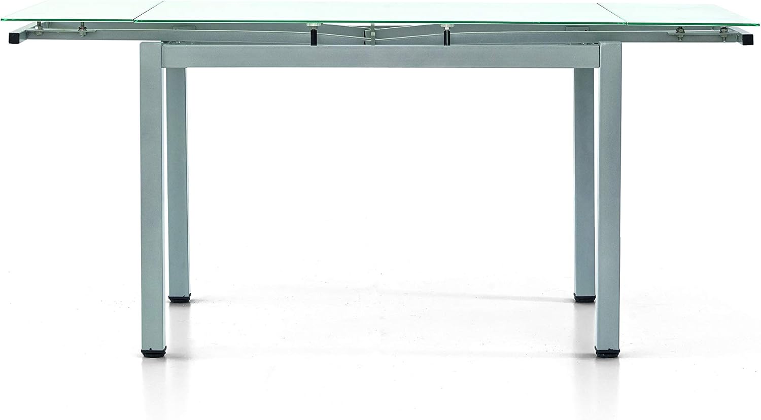 KONTE.DESIGN Tavolo RAPALLO allungabile in vetro bianco opaco e base metallo satinato grigio, 110x70x76 cm