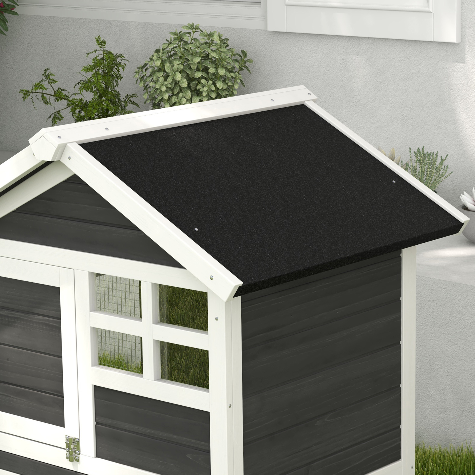 PawHut konijnenhok grijs+zwart+wit 122 x 62,6 x 92 cm