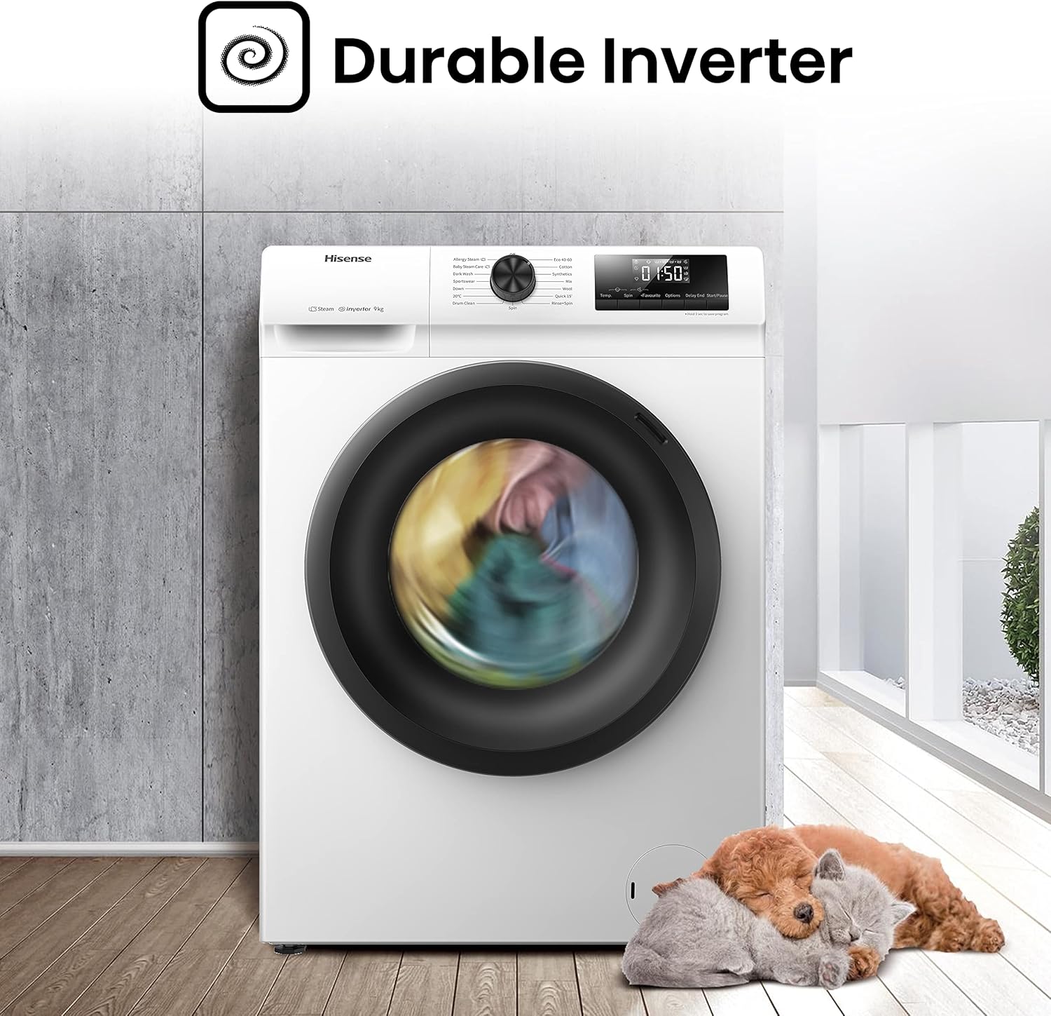 Hisense WFVB7012EM Front Load Washing Machine 7 kg 1200 rpm 15 Programs Steam LED Display Rapid Program Delay Start Child Lock