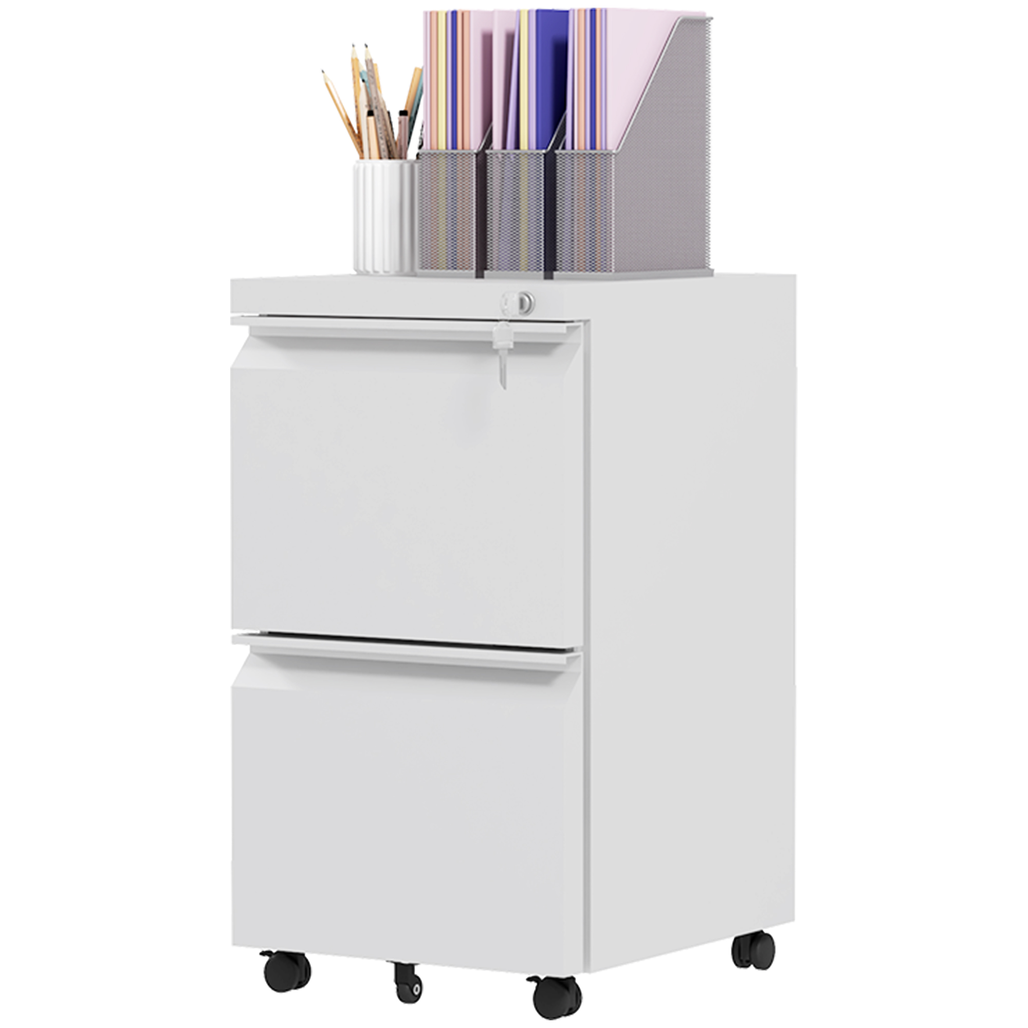 Vinsetto Rollcontainer Aktenschrank Organizer, 2 Schubladen, abschließbar, 37 x 43,5 x 67.5 cm, Weiß