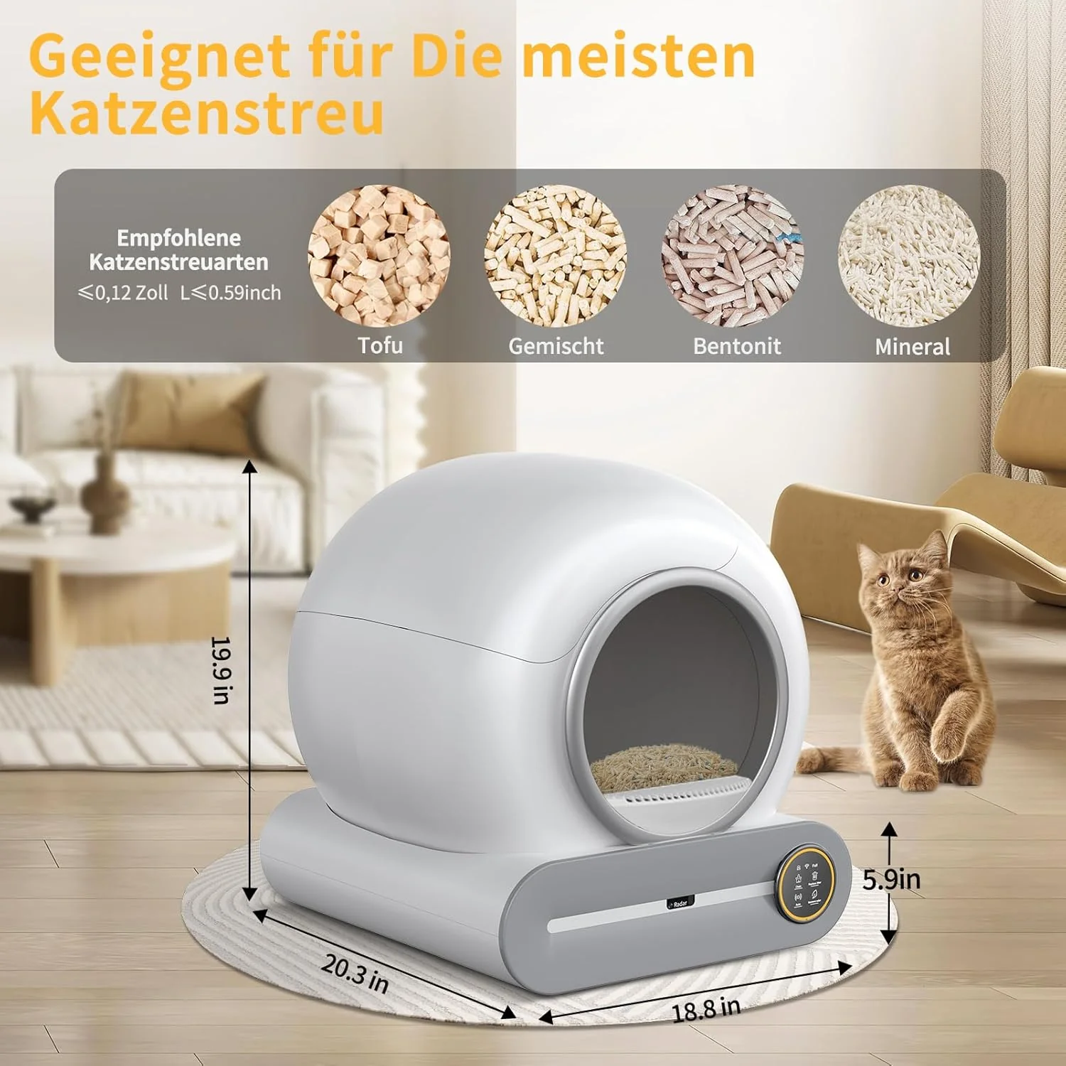 Zelfreinigende kattenbak Groot XXL 68L, Automatische kattenbak met afvalzakken, Lage instap met APP-bediening Elektrische kattenbak, voor 2 katten Zelfreinigende kattenbak