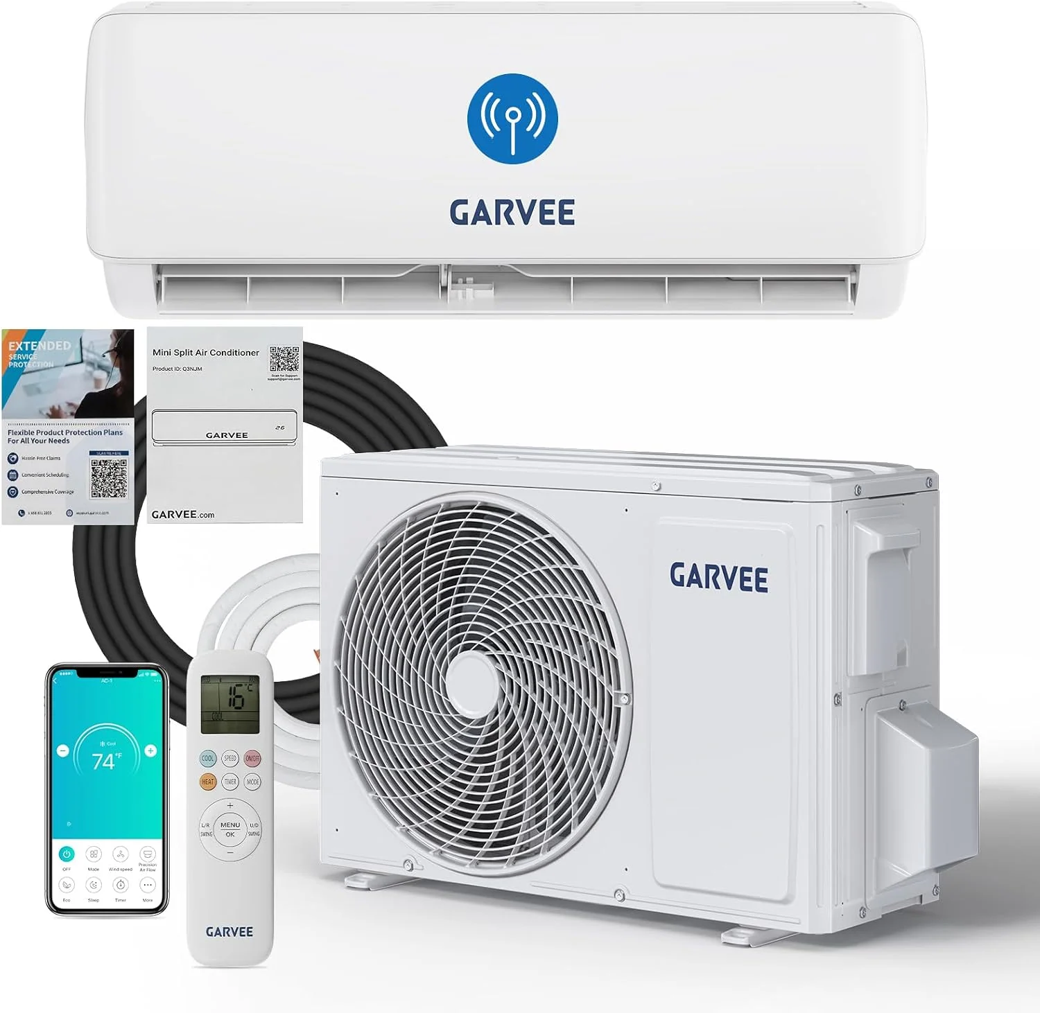 Garvee Split-Klimaanlage, 7,2 kW, 19 dB, Weiß, A++ 24000 BTU , Inverter, Heiz- & Kühlfunktion, sehr leise