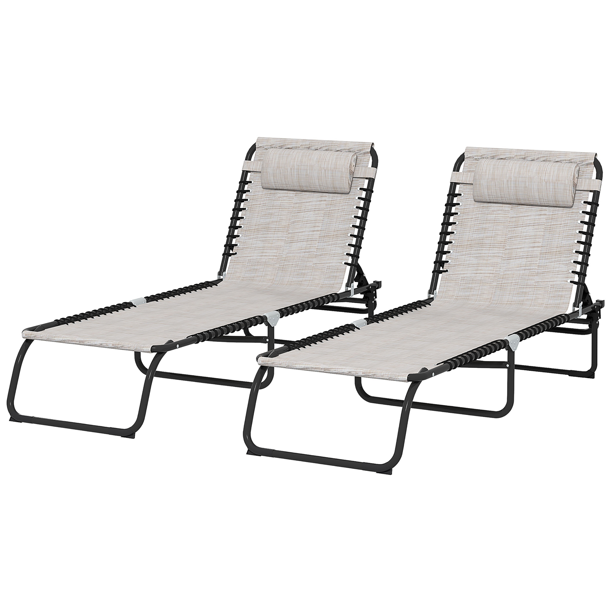 Outsunny Set mit 2 Sonnenliegen klappbarer Liege mit mehreren verstellbaren Positionen Stahl elastische Schnürungen Textilene Creme