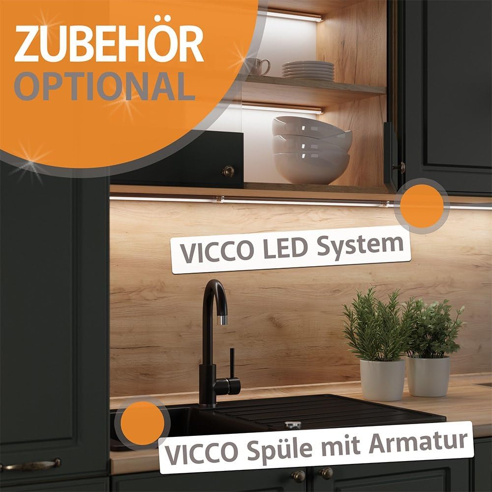 Vicco Cucina componibile Raul, Bianco, 240 cm, PL Marmo con striscia LED
