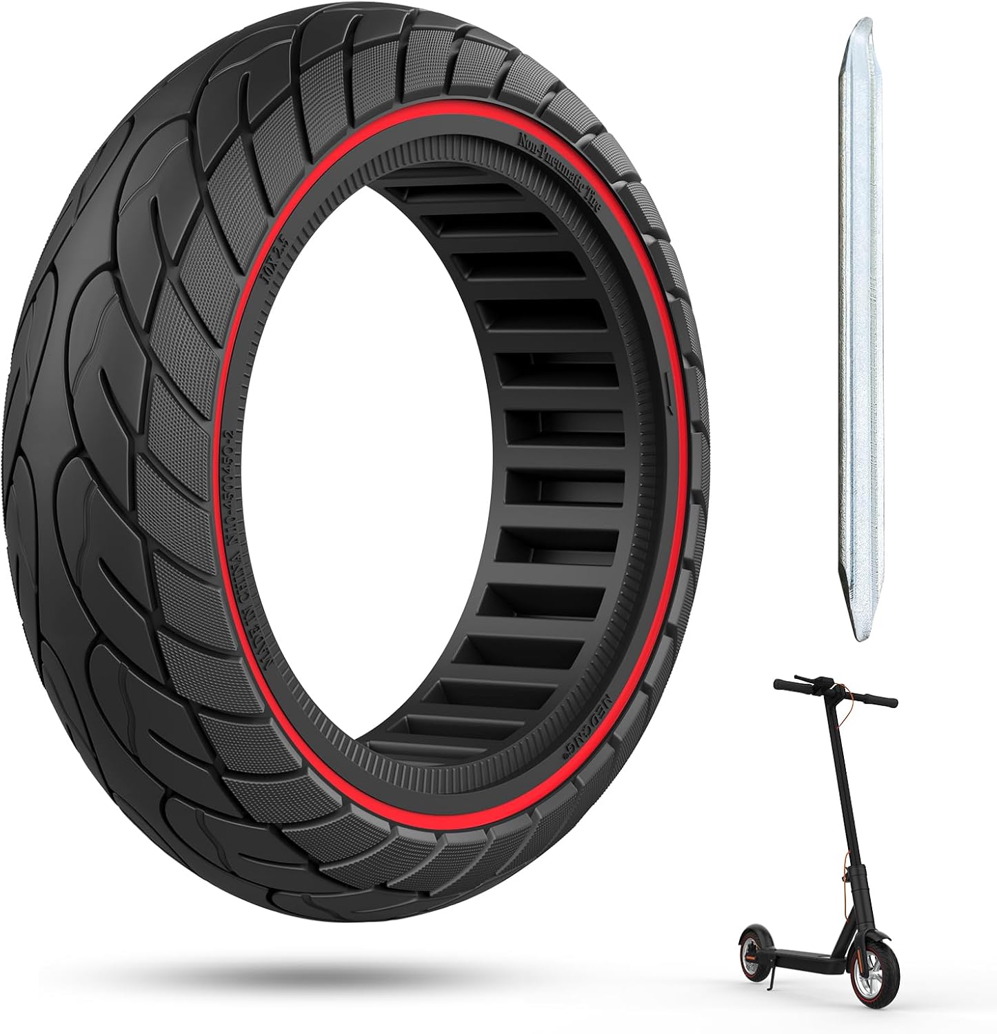 OUXI 10x2,5 Pneumatici Solidi per 60/70-6.5 Scooter Elettrico Pneumatici in Gomma, Ruota di Ricambio da 10 Pollici Anti Puntura per Ninebot Max G30P G30LP Pneumatici di Ricambio