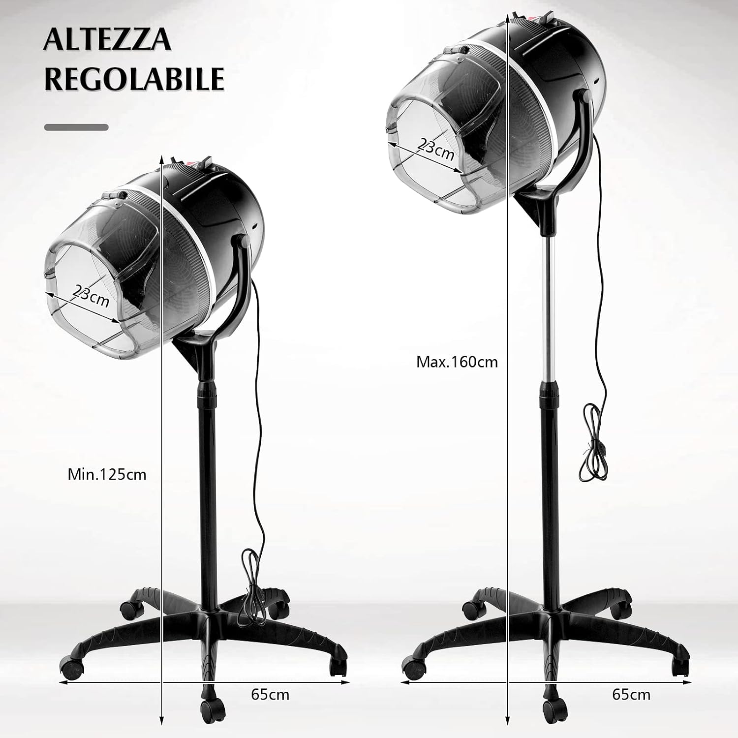 RELAX4LIFE Casco Asciugacapelli Professionale 1050 W, Temperatura 40/75 ºC per Asciugatura e Styling, Timer fino a 60 min, Altezza Regolabile 125/160 cm, per Casa e dal Parrucchiere, Nero