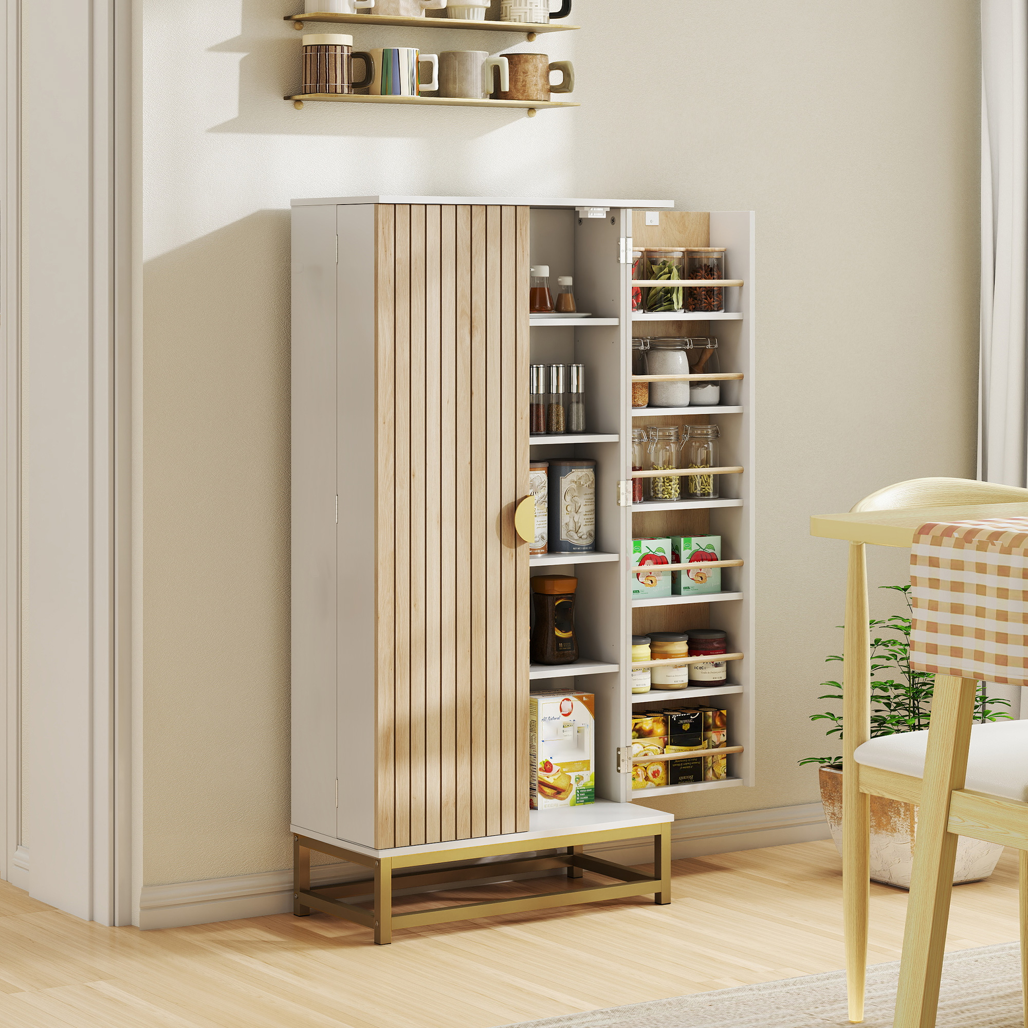 HOMCOM Küchenschrank mit 12 Türregalen, verstellbaren Regalen, 58x29x119,5 cm, weiß