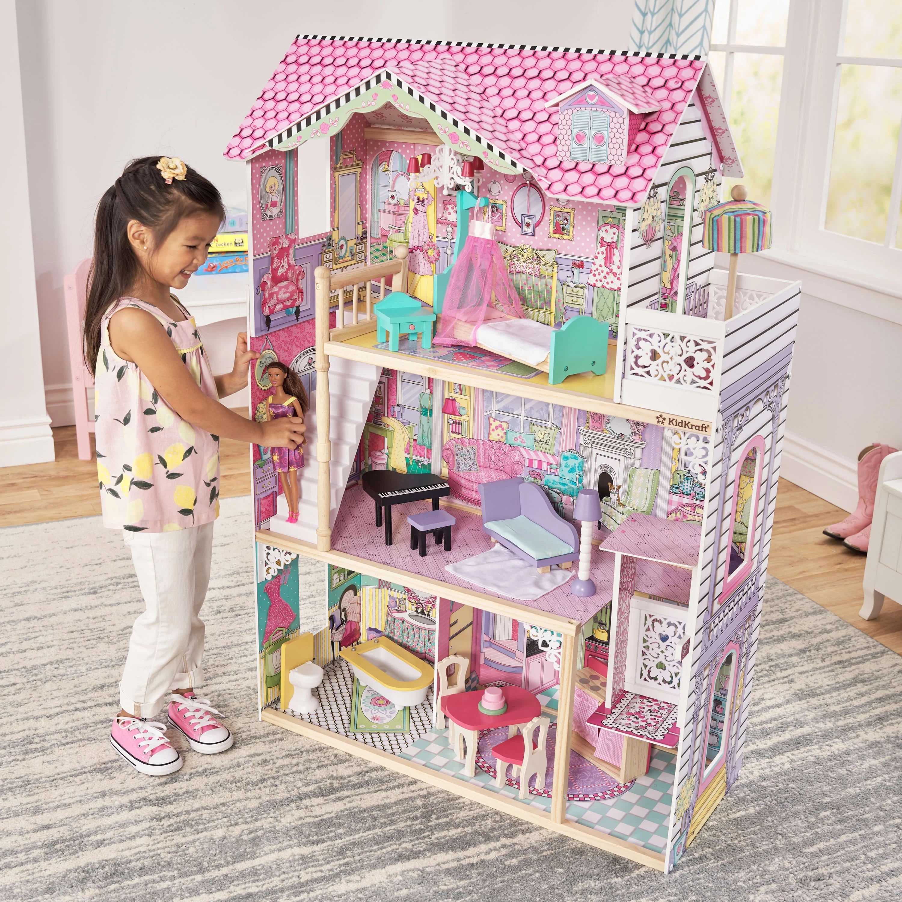 Casa de Muñecas de Madera KidKraft Annabelle con Ascensor y 17 Accesorios