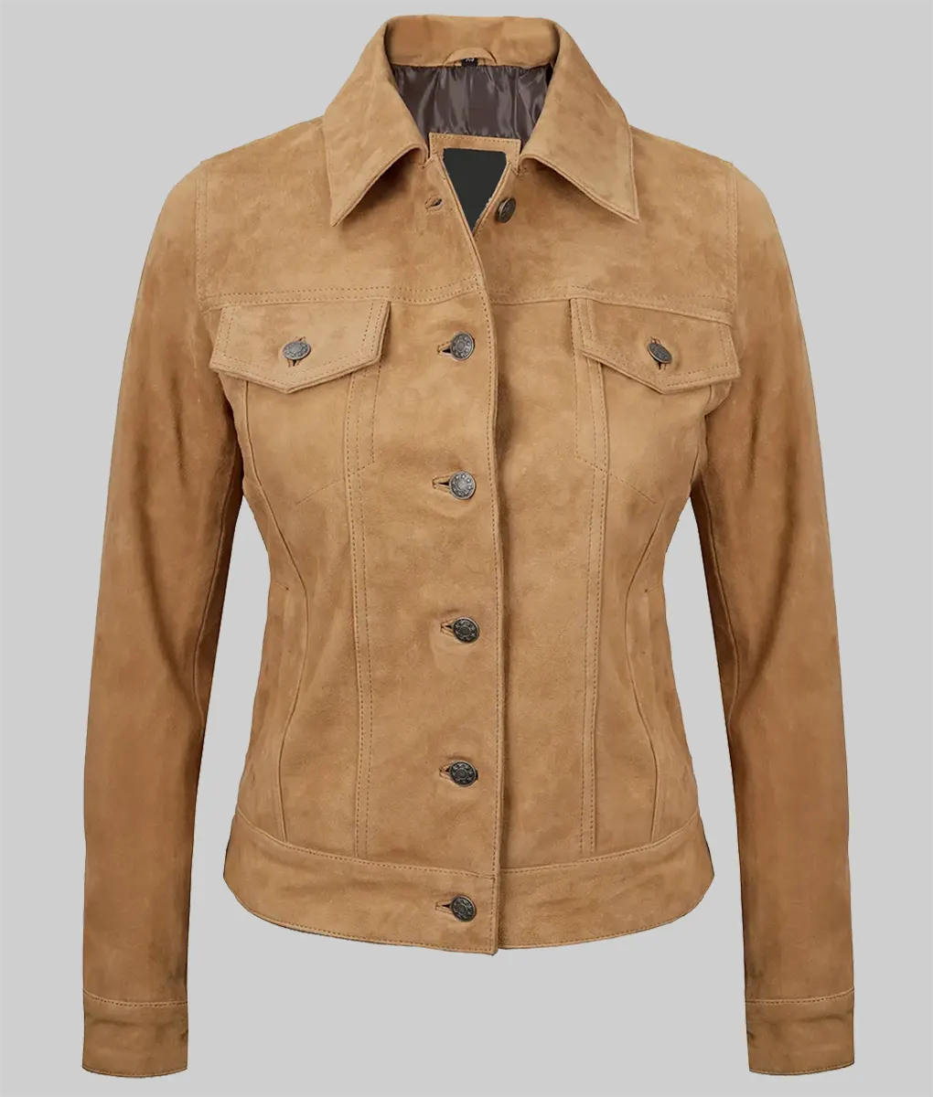 Gracie Light Brown Suede Trucker Jacket