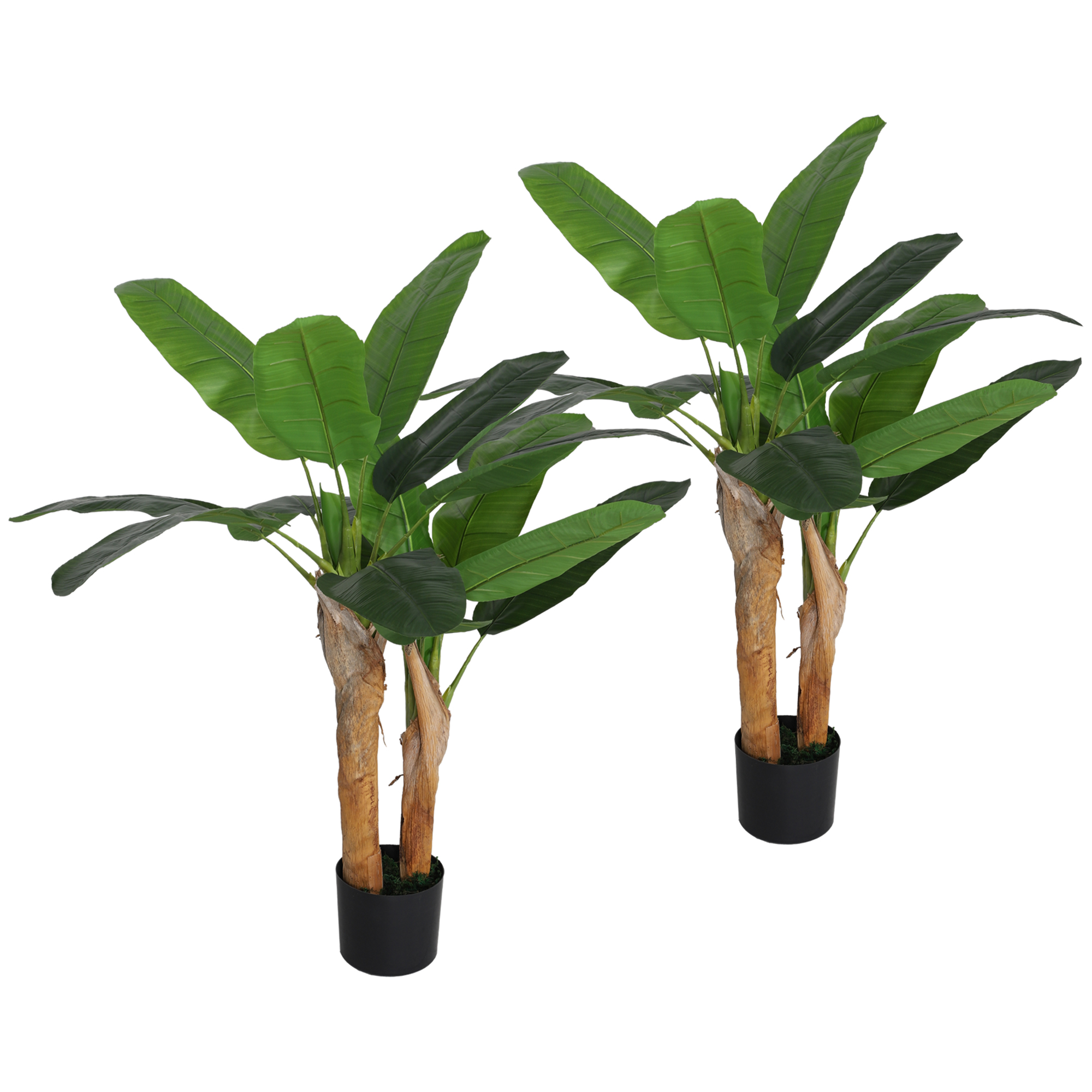 HOMCOM Kunstpflanze, künstlicher Baum, 2er-Set, natürlicher Look, Kunststoff, Topf, Grün