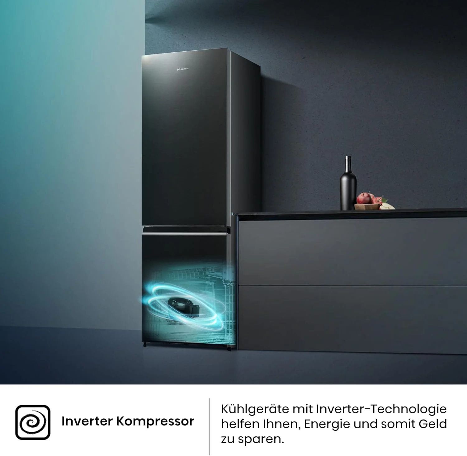 Hisense RB327N4ADD Koelvriescombinatie, EEK D, Total NoFrost, Verwisselbare Deurscharnieren, Flessenrek, 171 Liter Koelgedeelte, 85 Liter Vriesgedeelte, Roestvrijstalen look