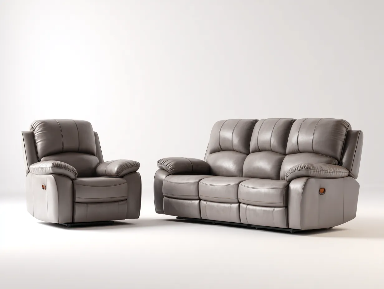 Relaxsofa Sets-Leder-Holz-Metall-206 x 98 x 104 cm-Beige-Moderne Wohnzimmereinrichtung