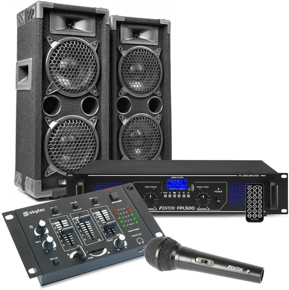 MAX26 PA Anlage Komplett Set, 1200 Watt DJ Boxen Set Lautsprecher mit Verstärker, Mischpult mit Boxen, Mischpult und Mikrofone, Lautsprecherset
