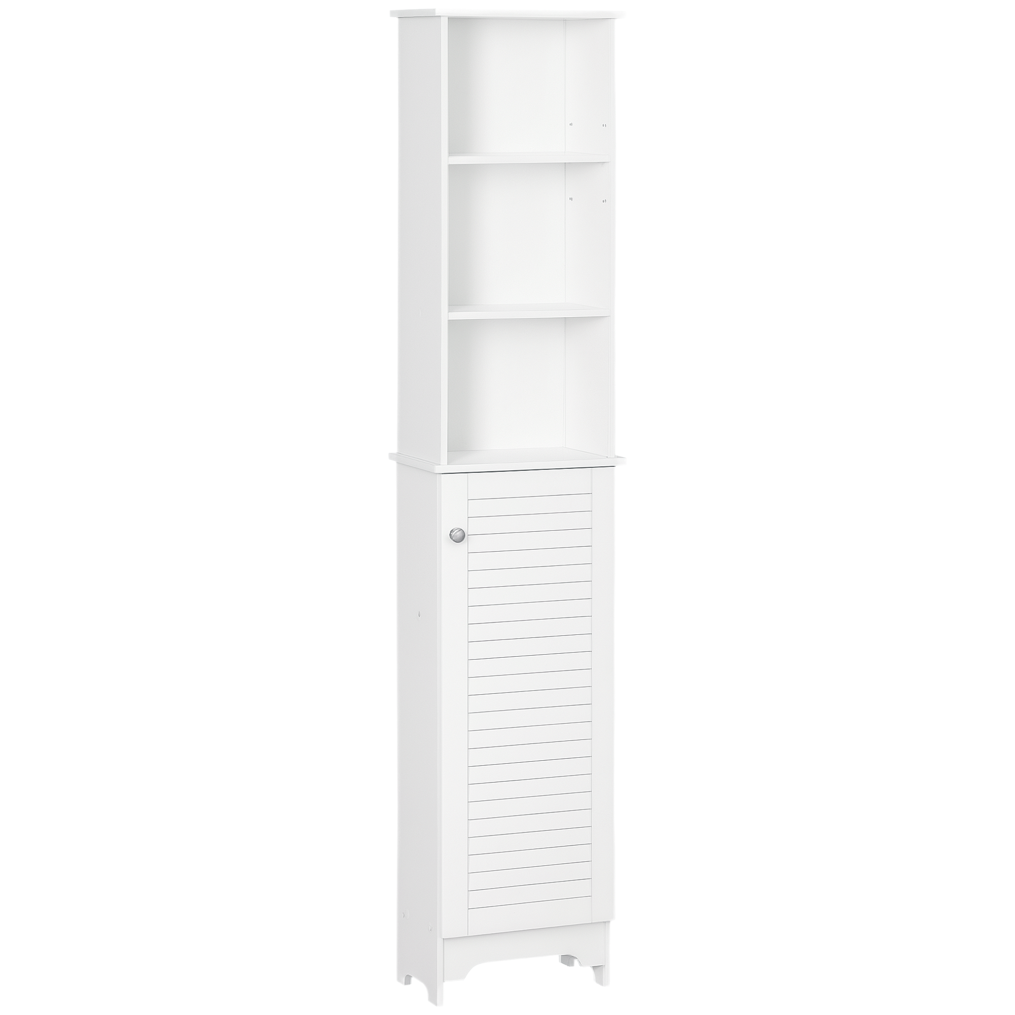HOMCOM Badezimmerschrank mit höhenverstellbarem Regal Badmöbel mit Lamellentür Badezimmer-Hochschrank MDF Spanplatte Weiß 34 x 20 x 165 cm
