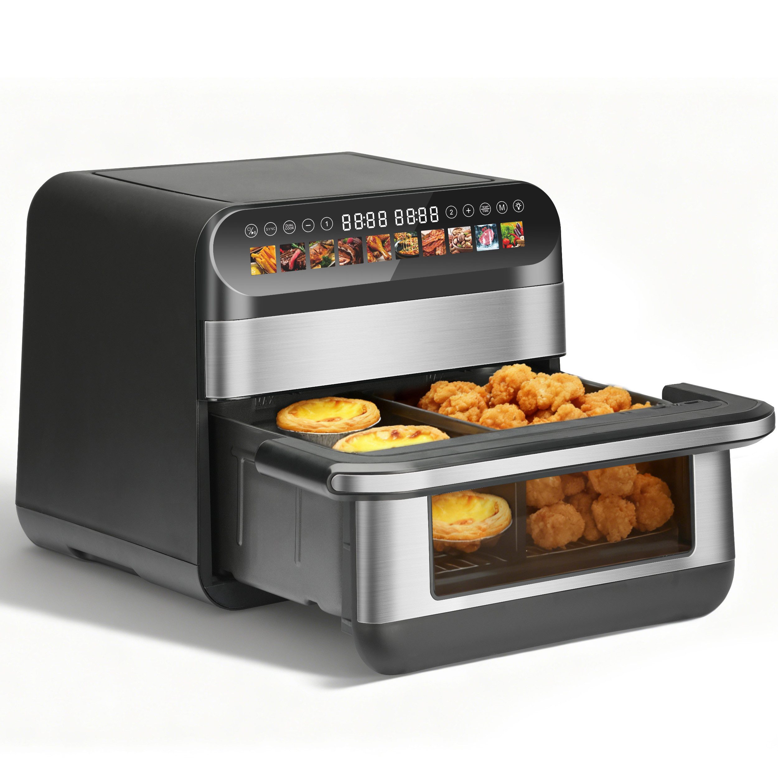 Heißluftfritteuse 10 L Doppelkammer Airfryer – Doppelbehälter-Modus mit unabhängiger Steuerung