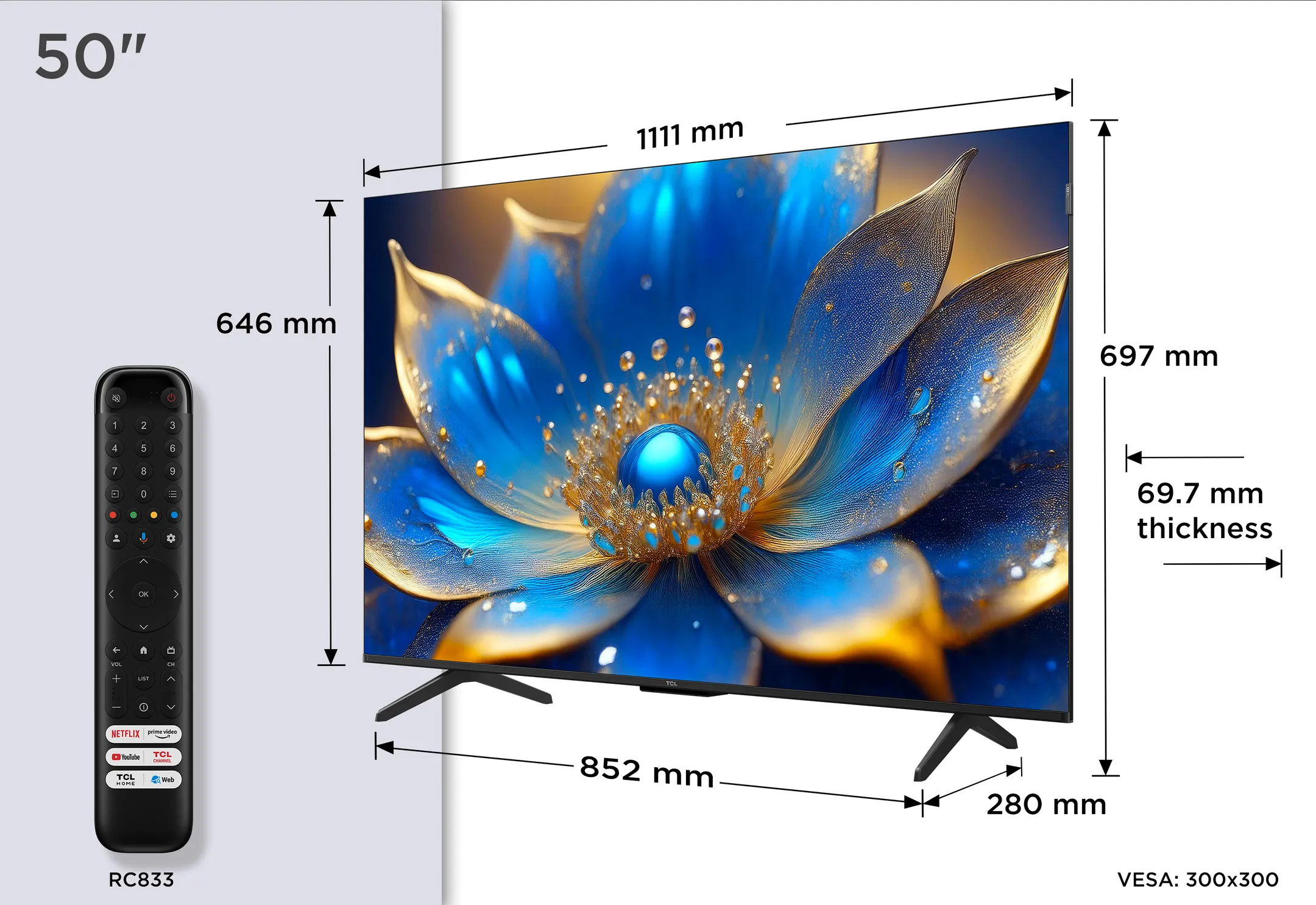 TCL QLED 4K TV 50P79K (2025) - 50 inch