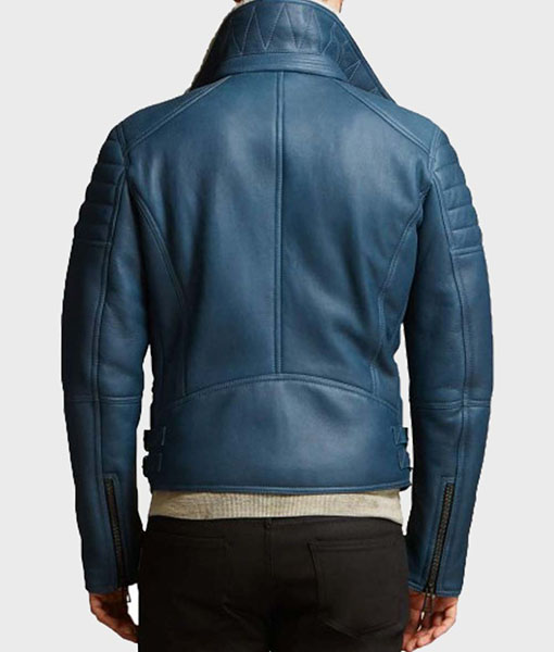 Mens Shearling Blue Leather Jacket