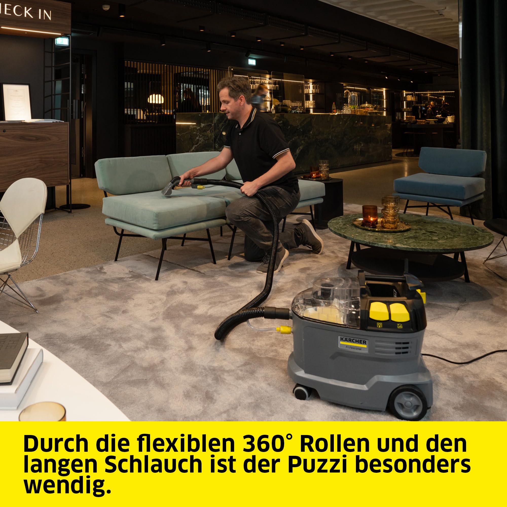 Waschsauger Puzzi 8/1 für Polster und textile Flächen kurze Polsterdüse 2-in-1 Behälter Sprüh-/Saugschlauch 9,7 kg