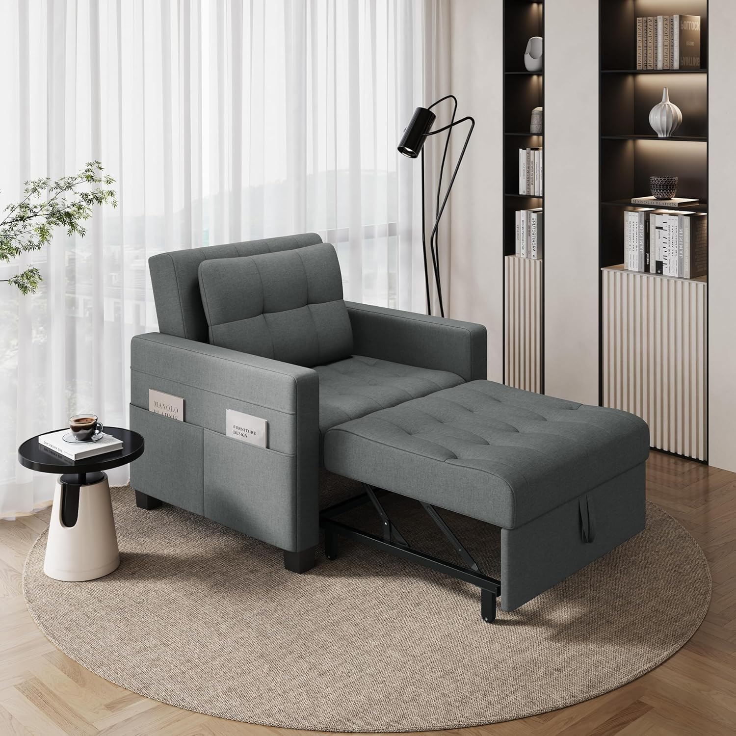 Yaheetech Divano Letto 3 in 1 Imbottito Divanetto Singolo con Schienale Regolabile Divano a 1 Posto per Soggiorno Camera da Letto Poltrona Pieghevole Ufficio Appartamento Grigio Chiaro