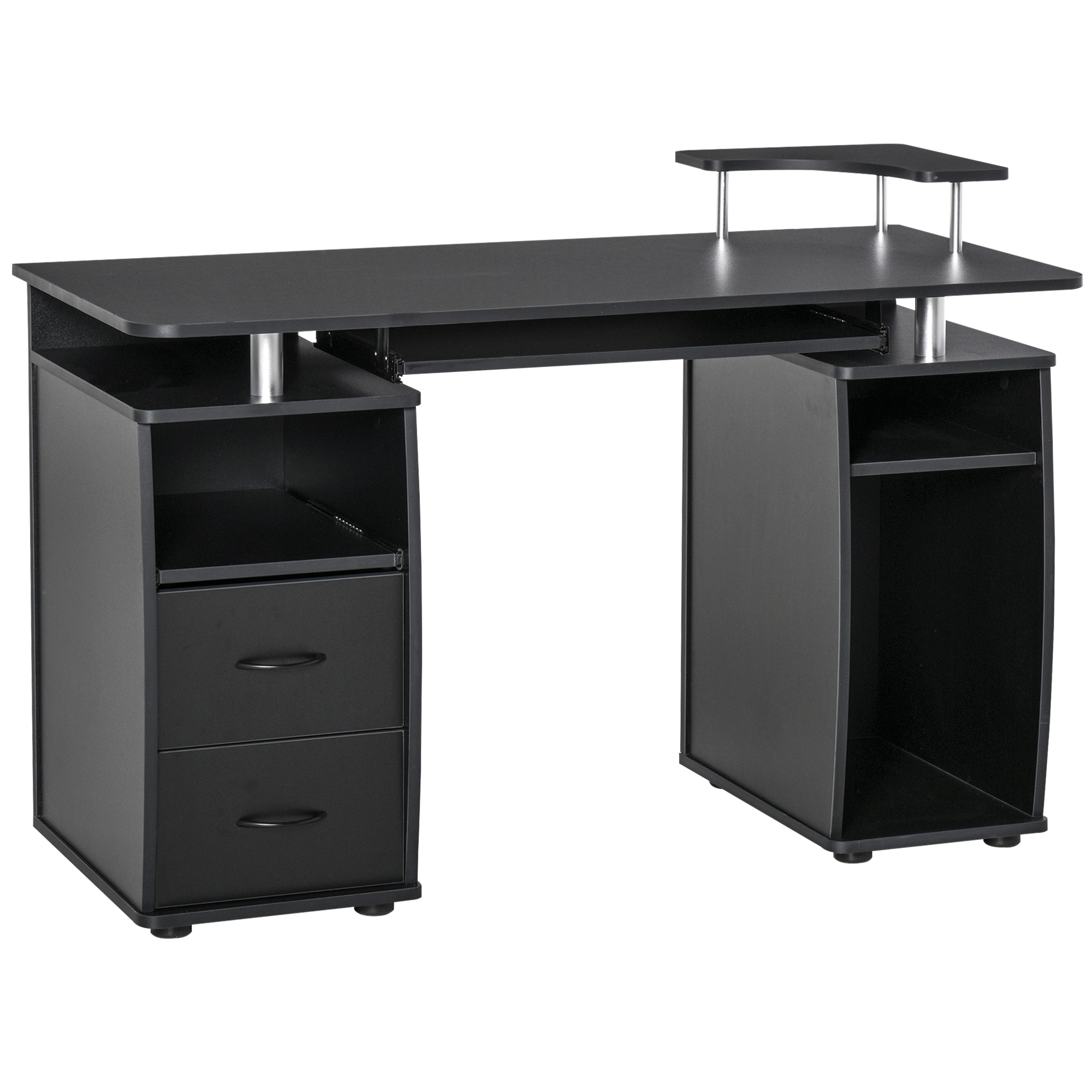 HOMCOM Computertisch Schreibtisch Bürotisch PC Tisch Arbeitstisch Home Office reichlich Stauraum 2 Schubladen Druckregal Schwarz 120 x 55 x 85 cm