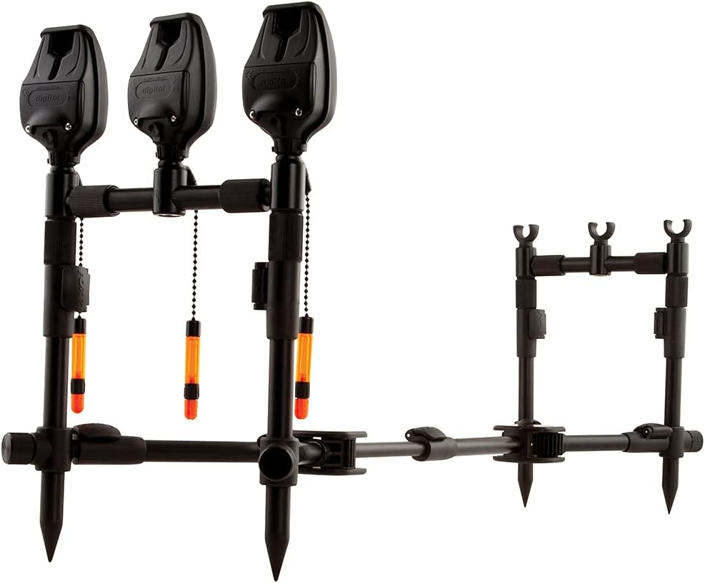 FOX Black Label Complete Pod 3-Rod Kit - Rod Pod zum Karpfenangeln, Rutenablage zum Angeln auf Karpfen & Raubfische, Rutenhalter