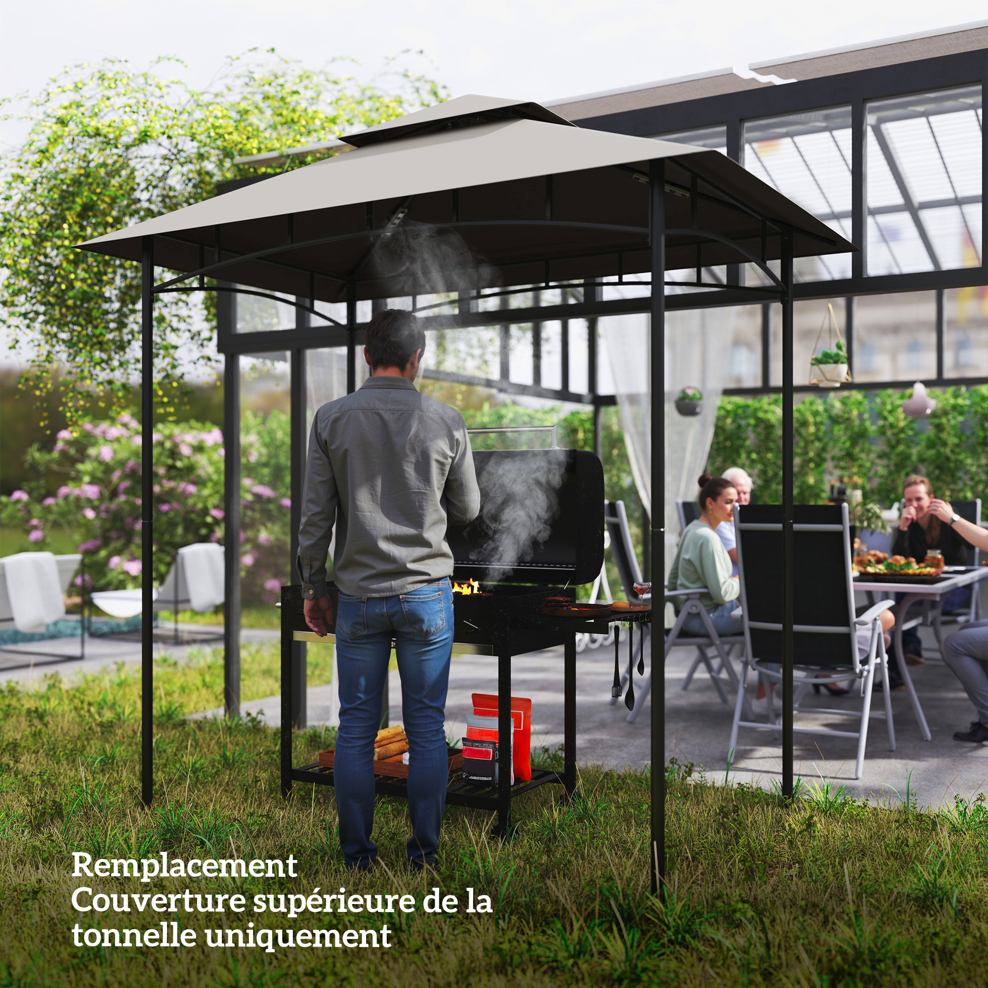 Outsunny Ersatzdach für Grillpavillon 2,4 x 1,5 m, Ersatzüberdachung für zweischichtige Grillüberdachung Hellgrau
