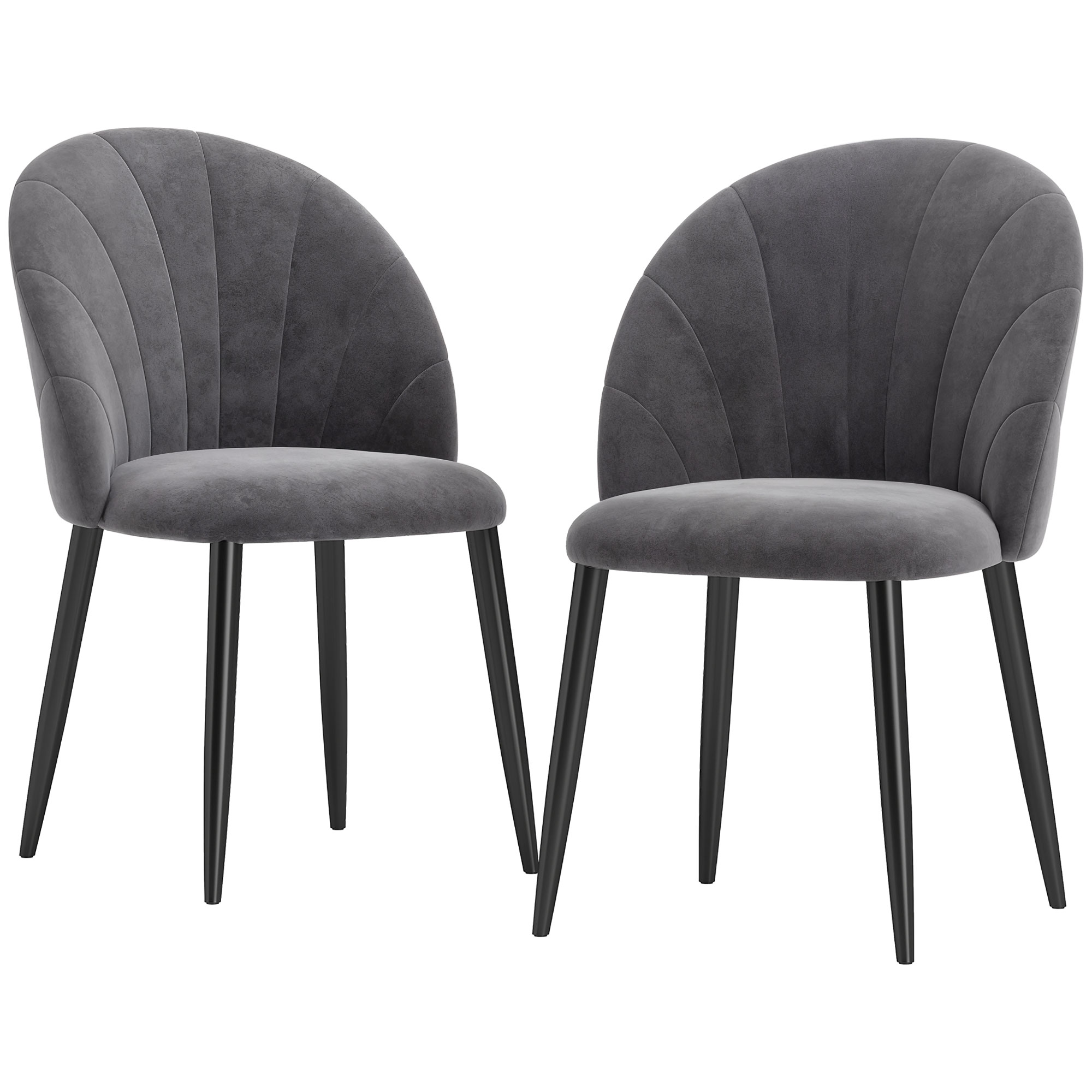 HOMCOM 2er-Set Esszimmerstühle Akzentstühle Küchenstühle, Retrodesign, Samtoptik, 52 cm x 54 cm x 79 cm, Grau