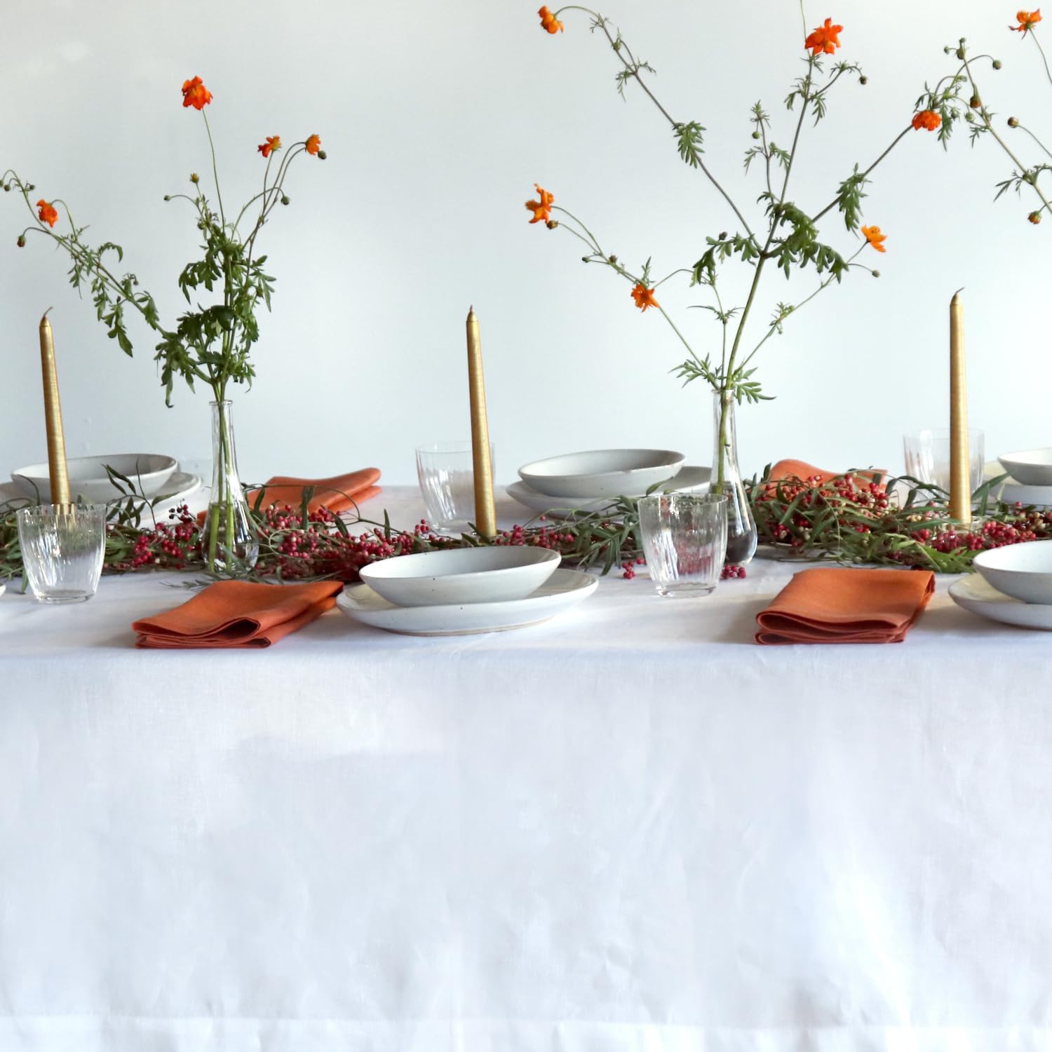Huddleson White Linen 80” Round Tablecloth Luxury Italian Linen Circular 80 Inch Table Cloth Sewn in US