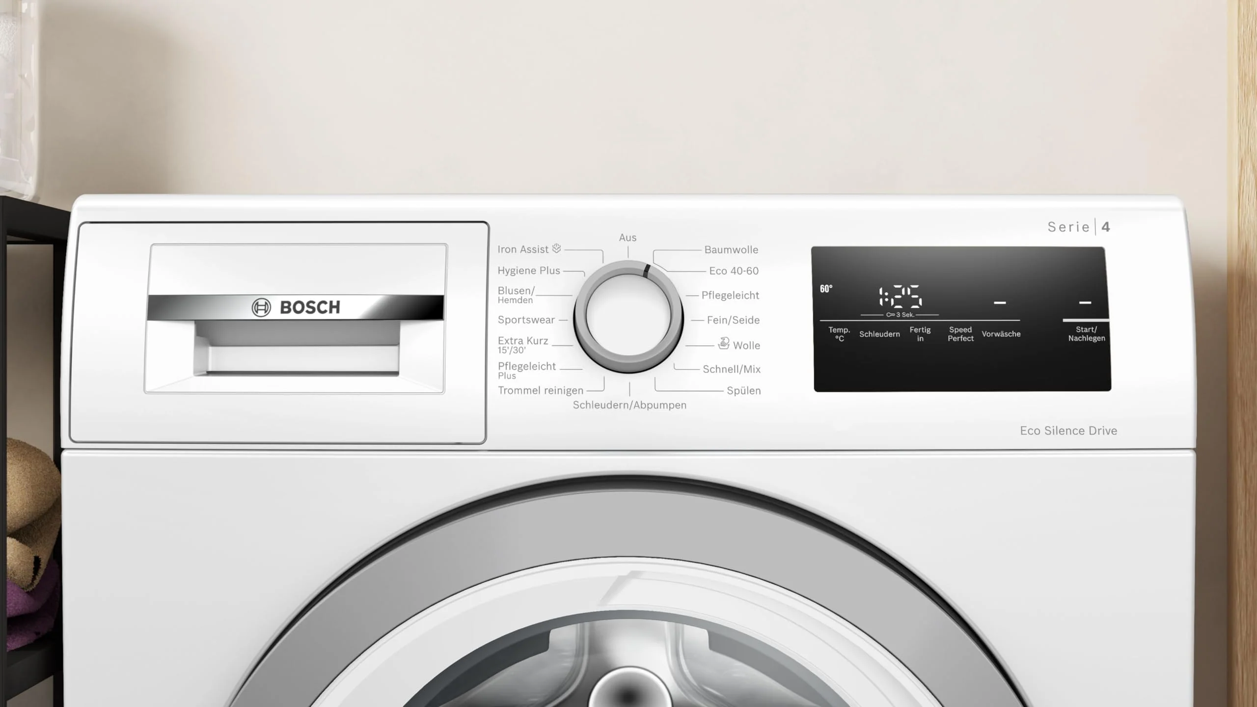 2025 Bosch WAN28127 Lavadora Serie 4, carga frontal, 8 kg, 1400 rpm, Iron Assist, Active Water Plus, EcoSilence Drive, Speed Perfect, blanco, 60 cm