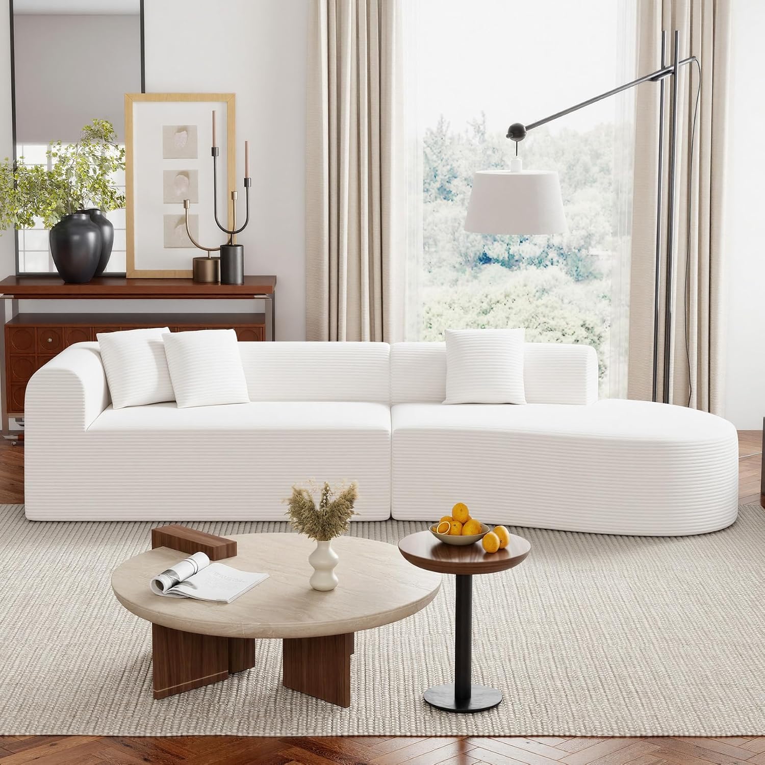 Hawthyhome Sofa, 315 cm, Weiß, 4-6 Sitzer Eck, Cloud Couch L-Form ohne Rahmen, großes Wohnzimmer mit organischer Form