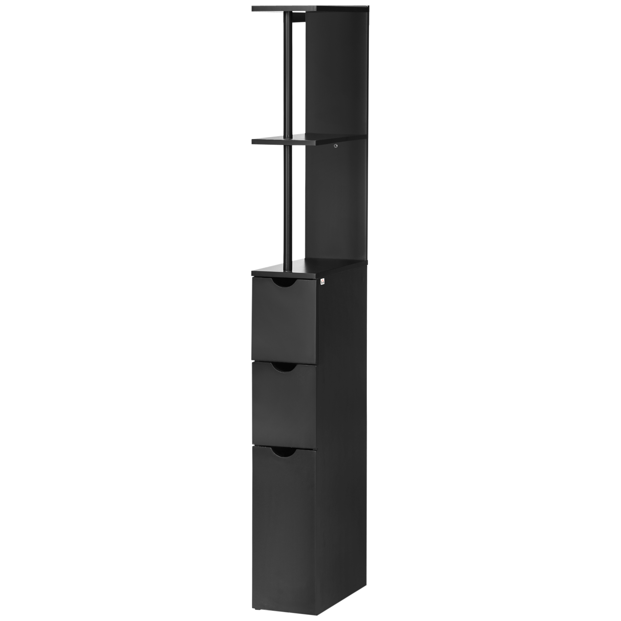 HOMCOM Platzsparender Holz Badezimmer Hochschrank mit Regalen, Schrank und Schubladen, Schwarz, 15x33x136cm
