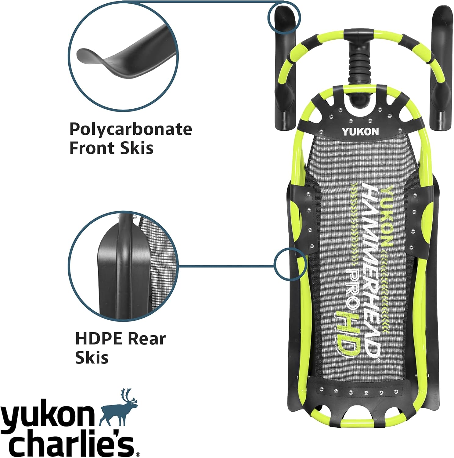 Yukon Charlie's Hammerhead Pro HD Schlitten, Geschwindigkeits- und Lenksteuerung, Maße: 129,5 x 55,9 cm, 1 Person Schlitten