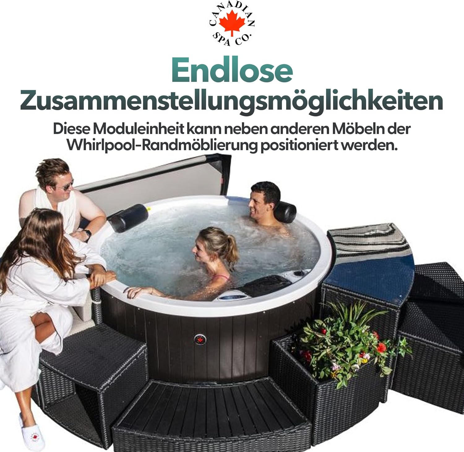 CANADIAN SPA CO. Bar für Pool, Randmöblierung für runde Whirl Pools und Hot Tubs, Randmöbel-Kollektion, Korbgeflecht wetterfest, Aluminiumrahmen rostsicher