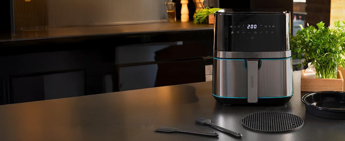 Cecotec Friggitrice ad aria da 5,5 l, Air Fryer, Cecofry Full InoxBlack 5500 Pro