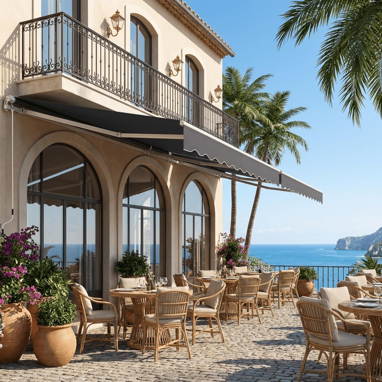 HENGMEI Balcony Awning with Crank Handle Sun Protection for Patios, Balconies (400 x 300 cm)