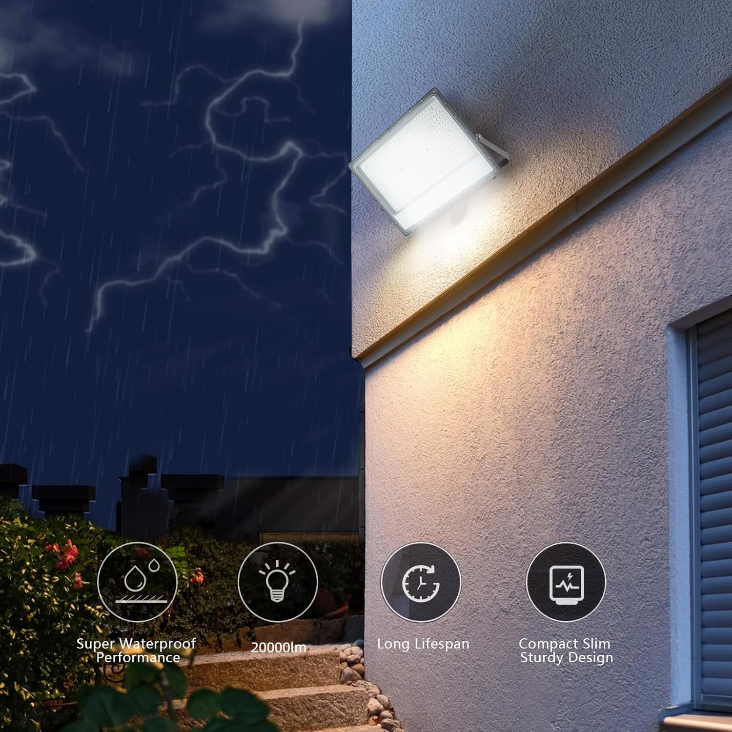LED Strahler Außen,200W LED Scheinwerfer Innen,Kaltweiß 6500K 288 LEDs Flutlicht Werkstattlampe,IP65 Wasserdicht Wandleuchte Draußen Fluter,20000LM Baustrahler für Garten,Keller,Terrasse-6PCS