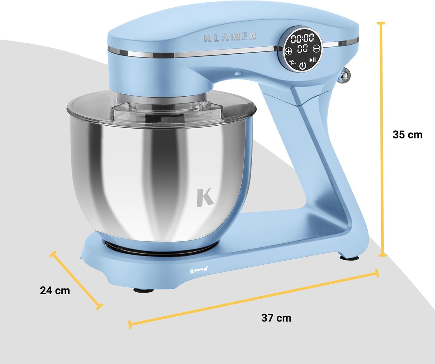 KLAMER Küchenmaschine 1800W, Knetmaschine Brotteig mit Edelstahl-Rührschüssel 6 L, 10 Stufen mit Timer, Planetenrührwerk, Rührbesen, Knethaken, Schneebesen & Sichtdeckel (schwarz)