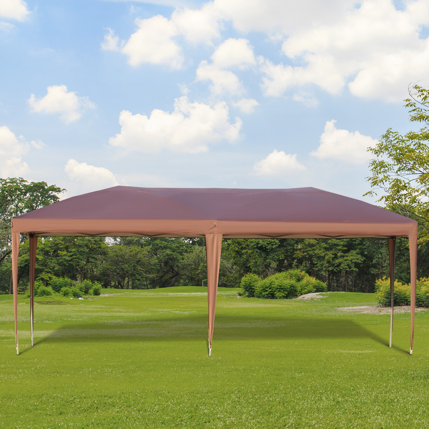 Outsunny Pop-up-faltbare Gartenmarkise 6L x 3B x 2,7H m inkl. Tragetasche Epoxidstahl Oxford hohe Dichte Braun