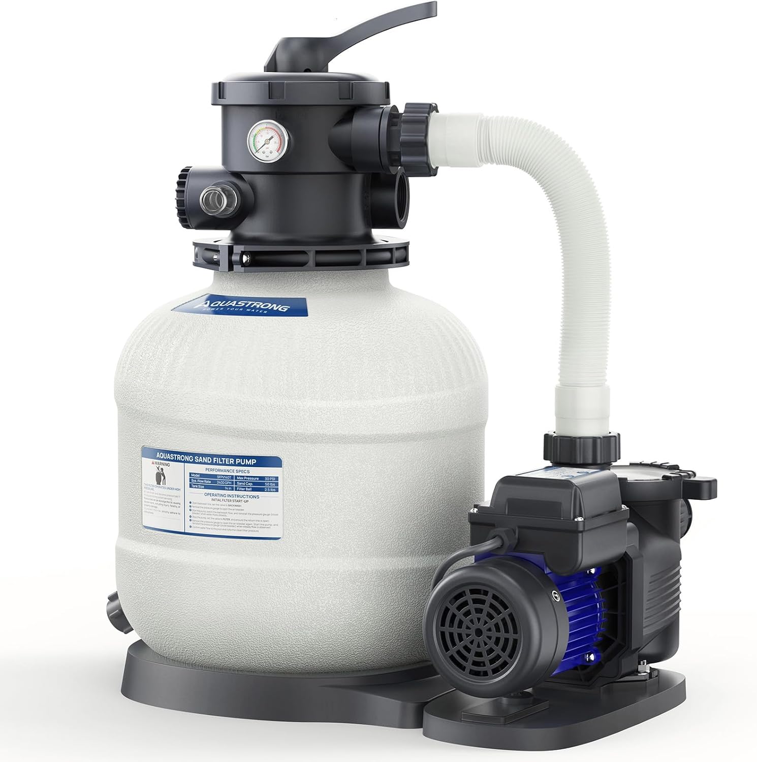 AQUASTRONG Sand Filter Pump for Above Ground Pool  Pool Pumps Above Ground Pool Sand Filter with 6-Way Valve Improved Circulation and Filtration  14in  2/3 HP 3000 GPH with Timer