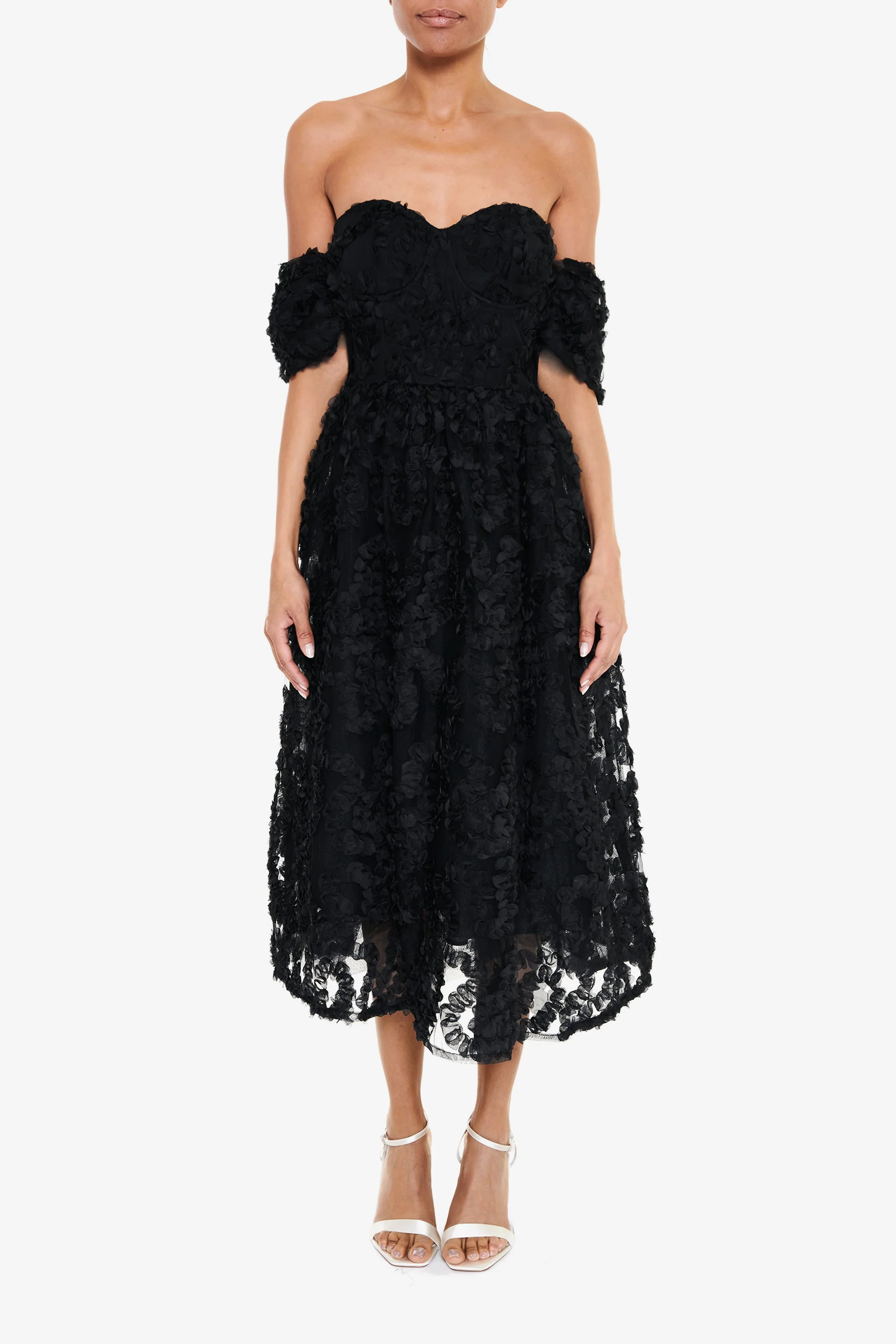 Amelia Black 3D Floral Midaxi Skater Dress �C Elegant Occasionwear