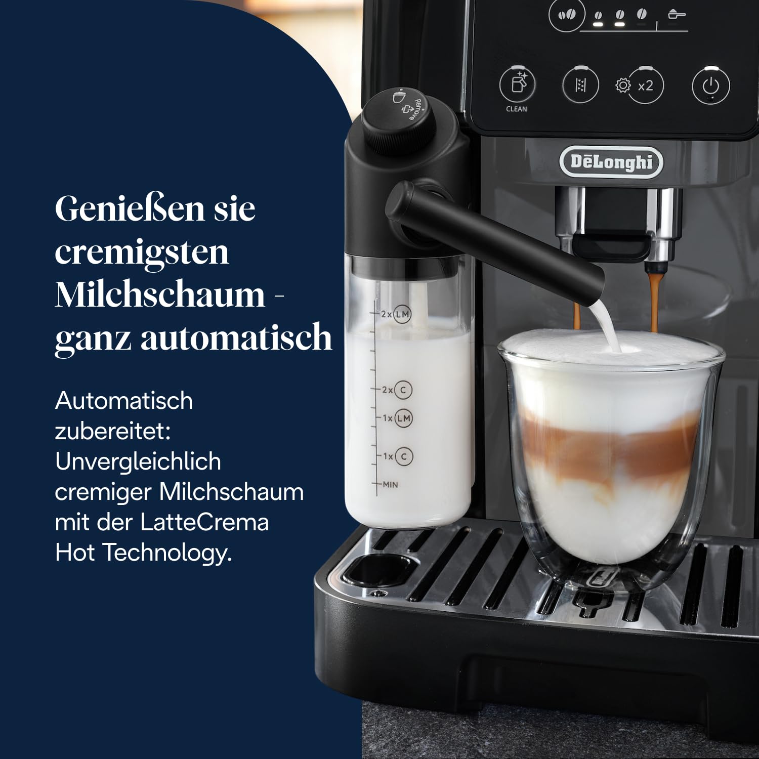 Kaffeevollautomat Magnifica Start mit 4 One-Touch-Getränken und LatteCrema Milchaufschäumsystem, 1,8 L, schwarz-grau