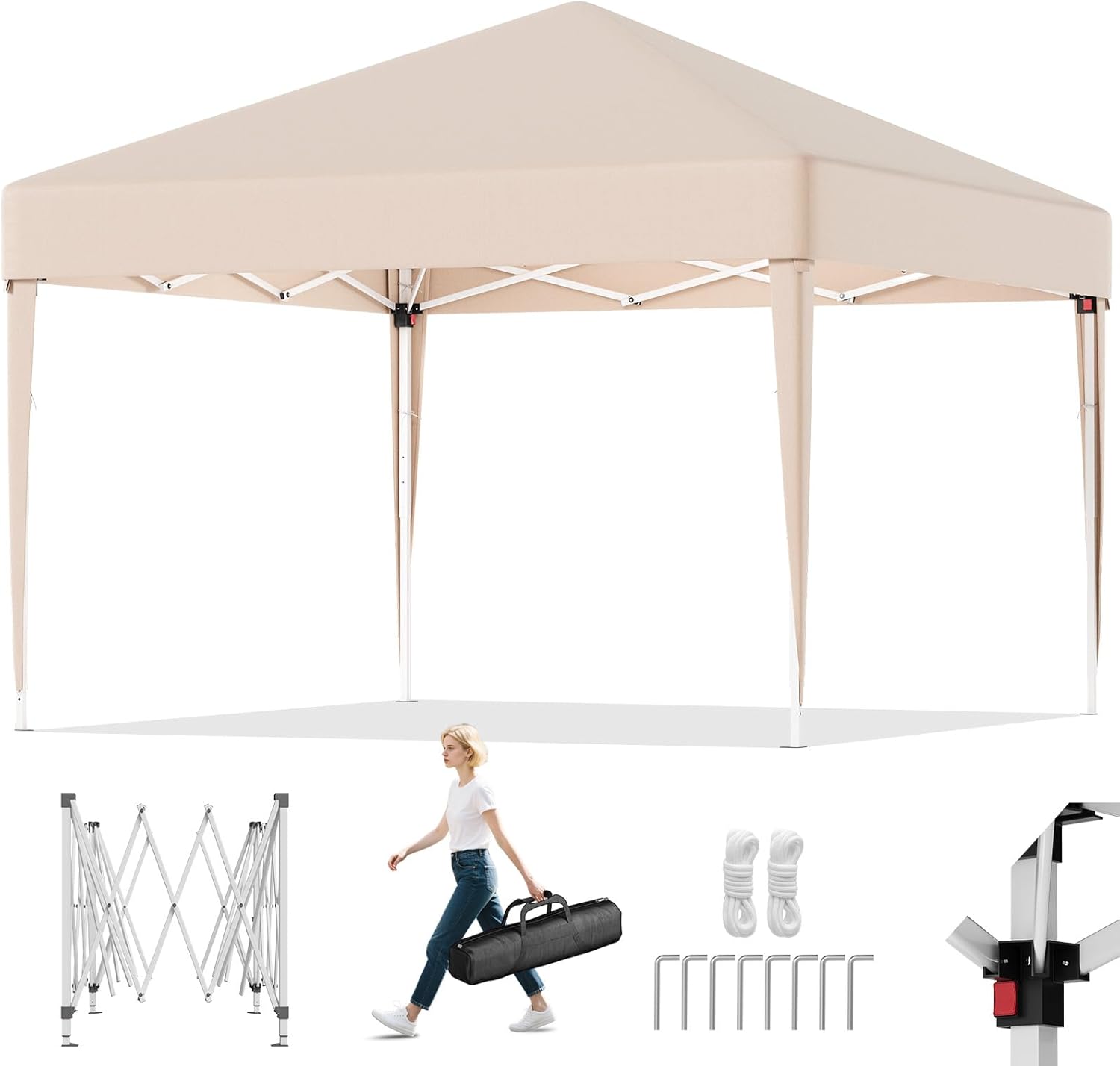 TRIUMPHKEY Gazebo 2 x 2 Folding Waterproof, Waterproof Stable Outdoor Gazebo Heavy Duty UV Protection 50+, Easily Foldable, Garden Gazebos Adjustable Height, Beige