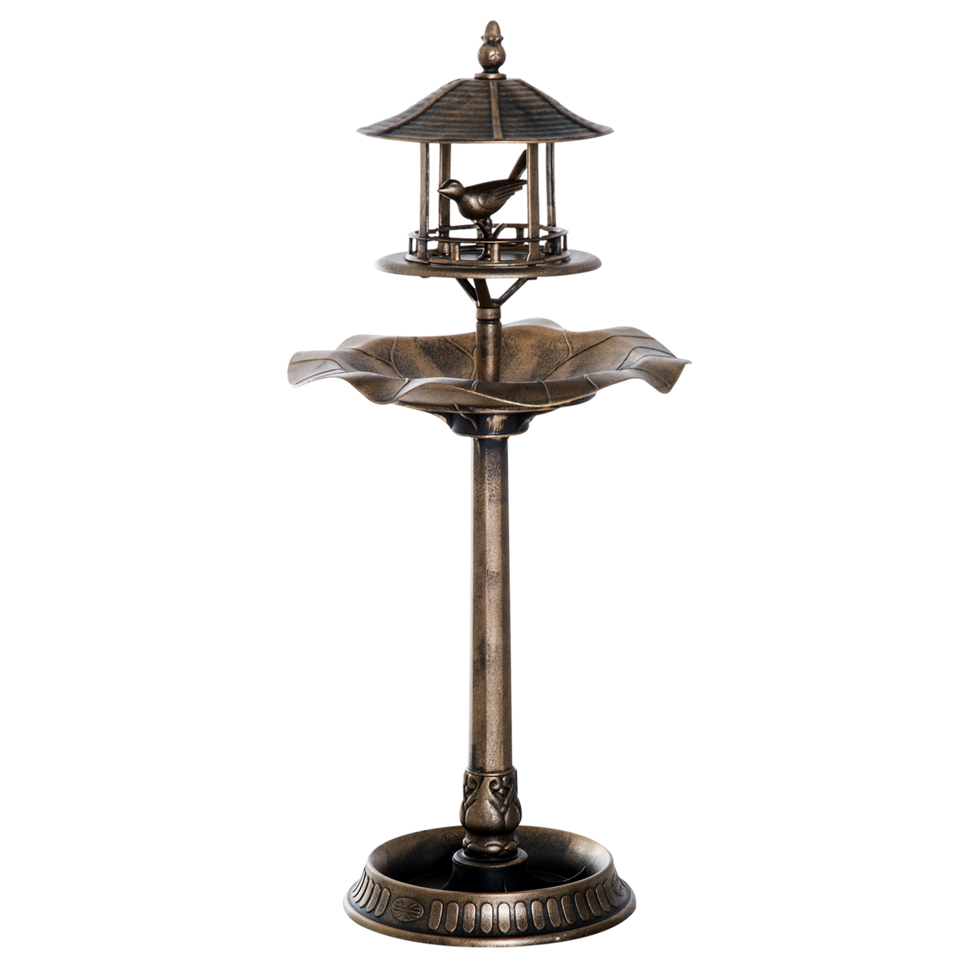 Outsunny Vogeltränke Vogelbad Vintage Design, wetterbeständig,50cm × 50cm × 113cm, Messing