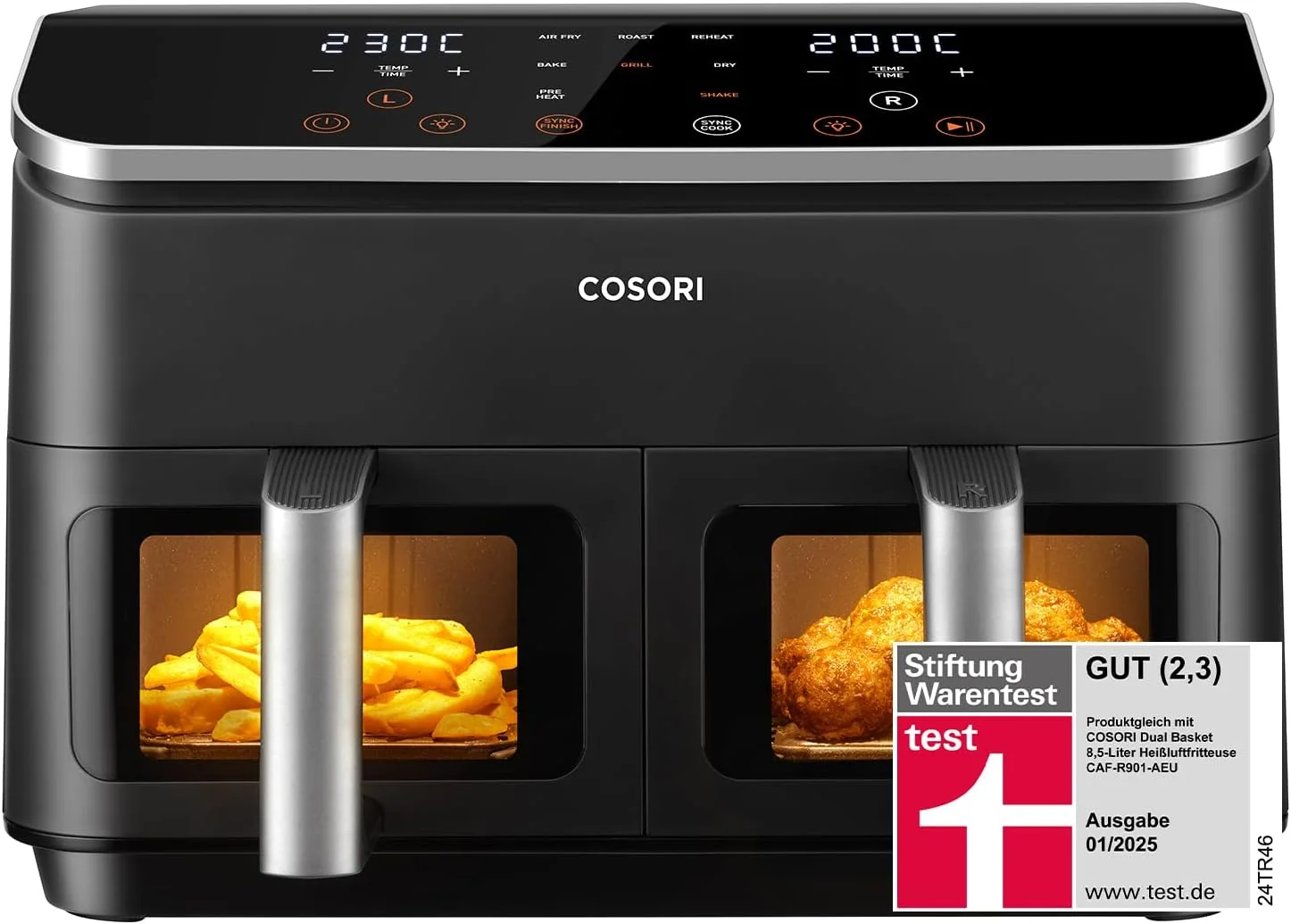 COSORI Airfryer, 8,5L Heissluftfritteuse mit Sichtfenster, Testsieger der Stiftung Warentest, Heißluftfritteuse 2 Kammern