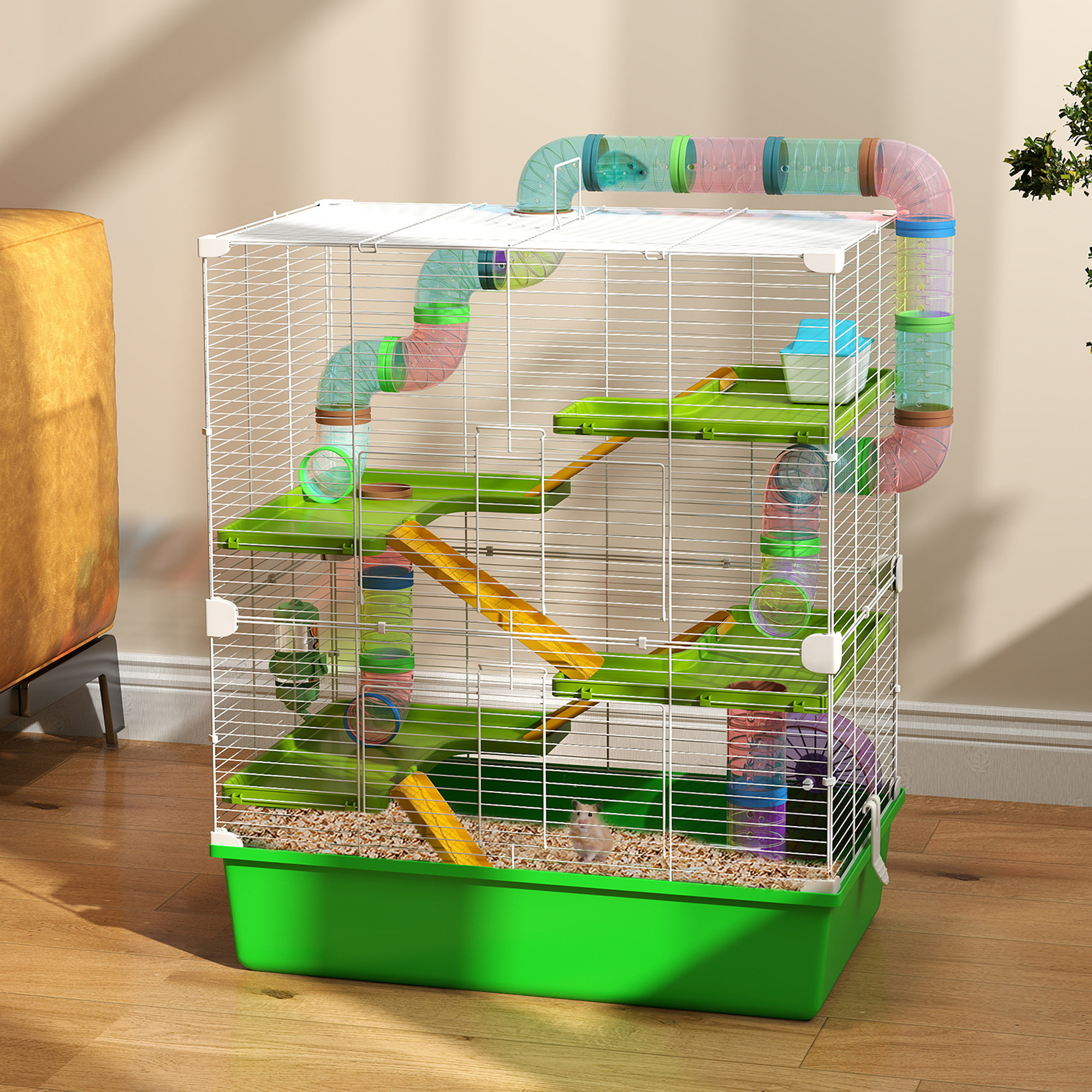 PawHut Großer Nagetierkäfig 5 Ebenen für Hamster mit Tunnel Tränke Rad Häuschen Leitern