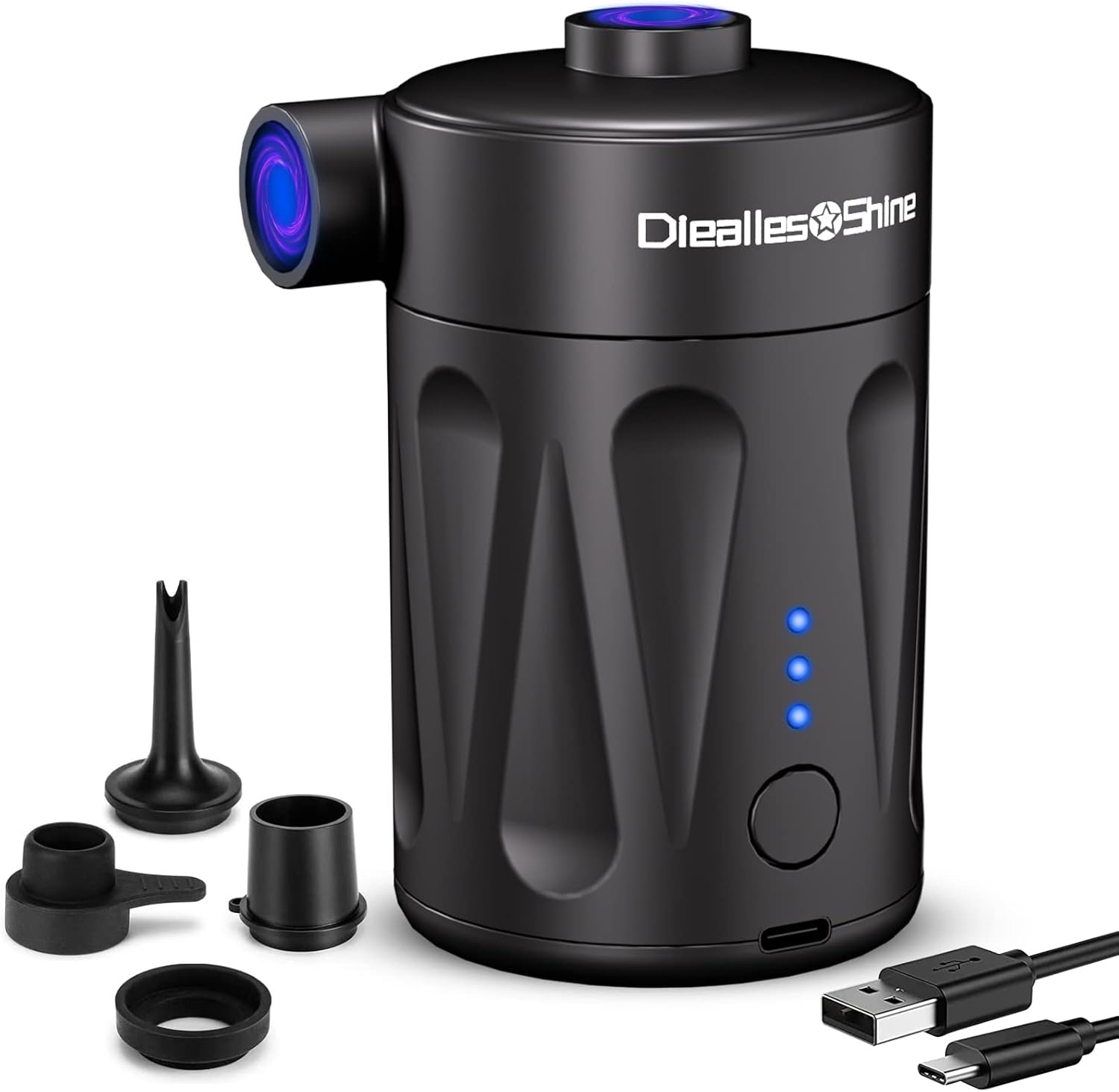 Diealles Shine Pompa Elettrica, 4000mAh USB Ricaricabile per Materasso con 4 Ugelli per Barca Piscina D'aria Sacco a Vuoto