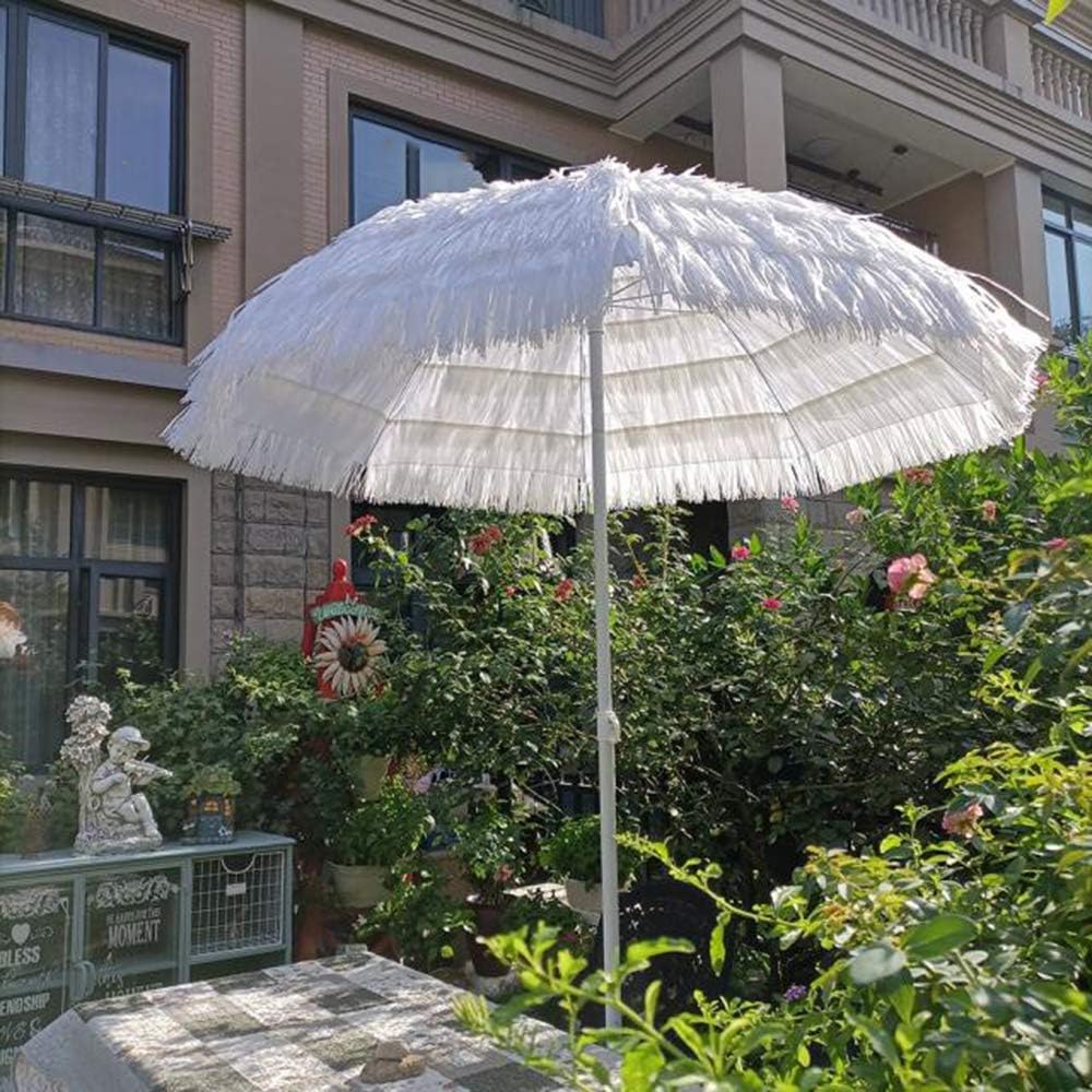 Weißer Strohschirm, 2 m, für den Außenbereich, Verstellbarer Hawaii-Hula-Regenschirm, Bast