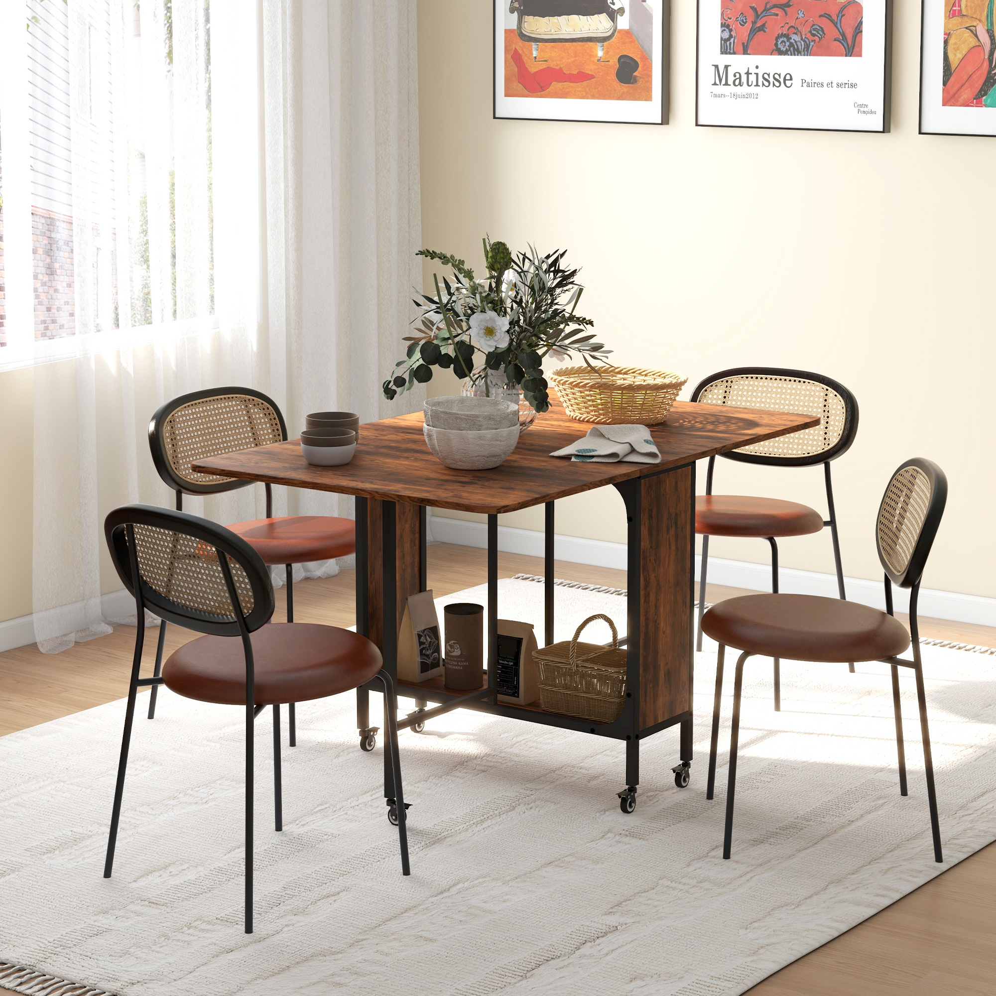 HOMCOM Klappbarer Esstisch, Mobiler Klapptisch für 6 Personen, mit Ablage, bis 50 kg belastbar, 130 x 80 x 74 cm, Rotbraun